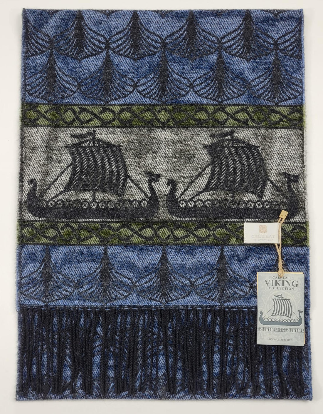 Viking Home Decor - Made in Scotland Jacquard Woven Viking Ship Serpent Scarf