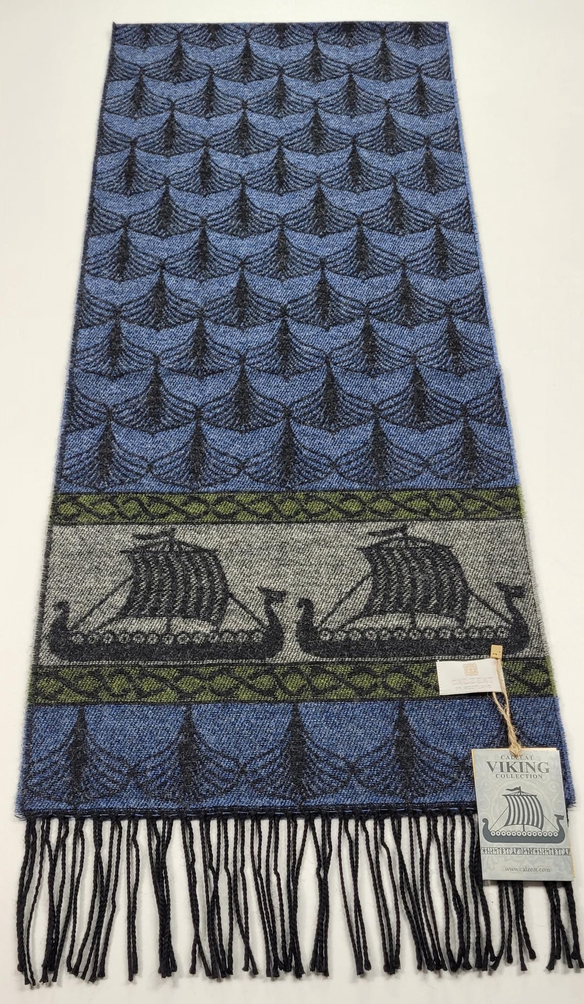Viking Home Decor - Made in Scotland Jacquard Woven Viking Ship Serpent Scarf
