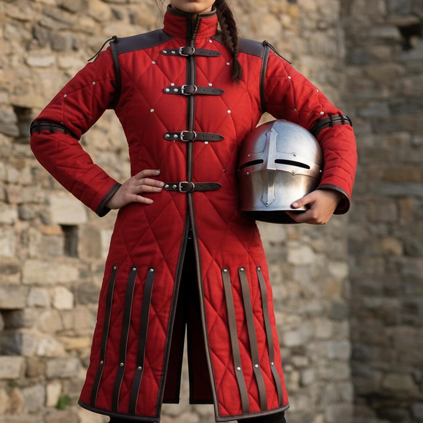 Viking Jacket - Wine Medieval Gambeson Coat for Men – Quilted Viking Armor Jacket