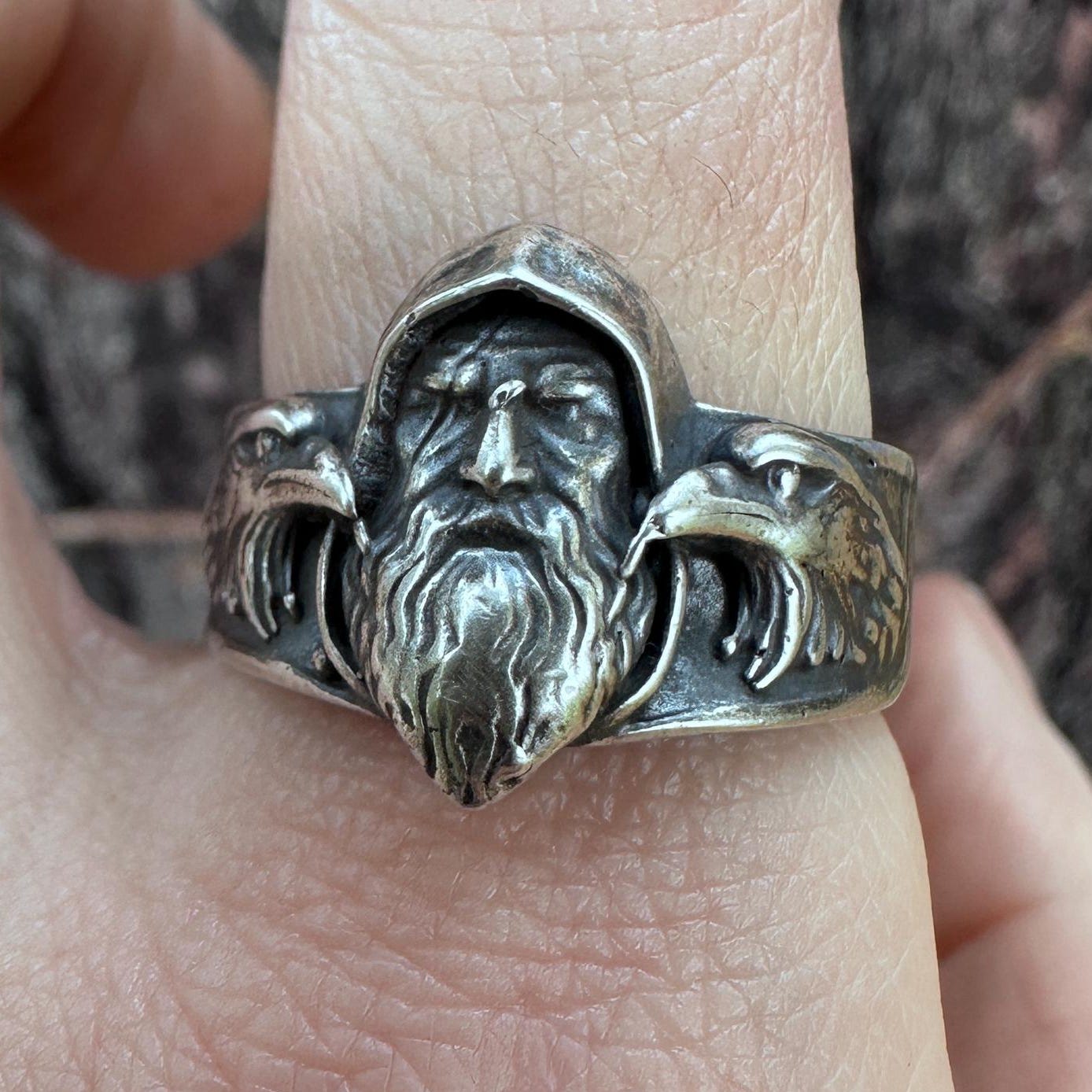 Viking Wolf Ring - Norse Raven Wolf Ring Silver Blue Stone Viking Celtic Knot Band