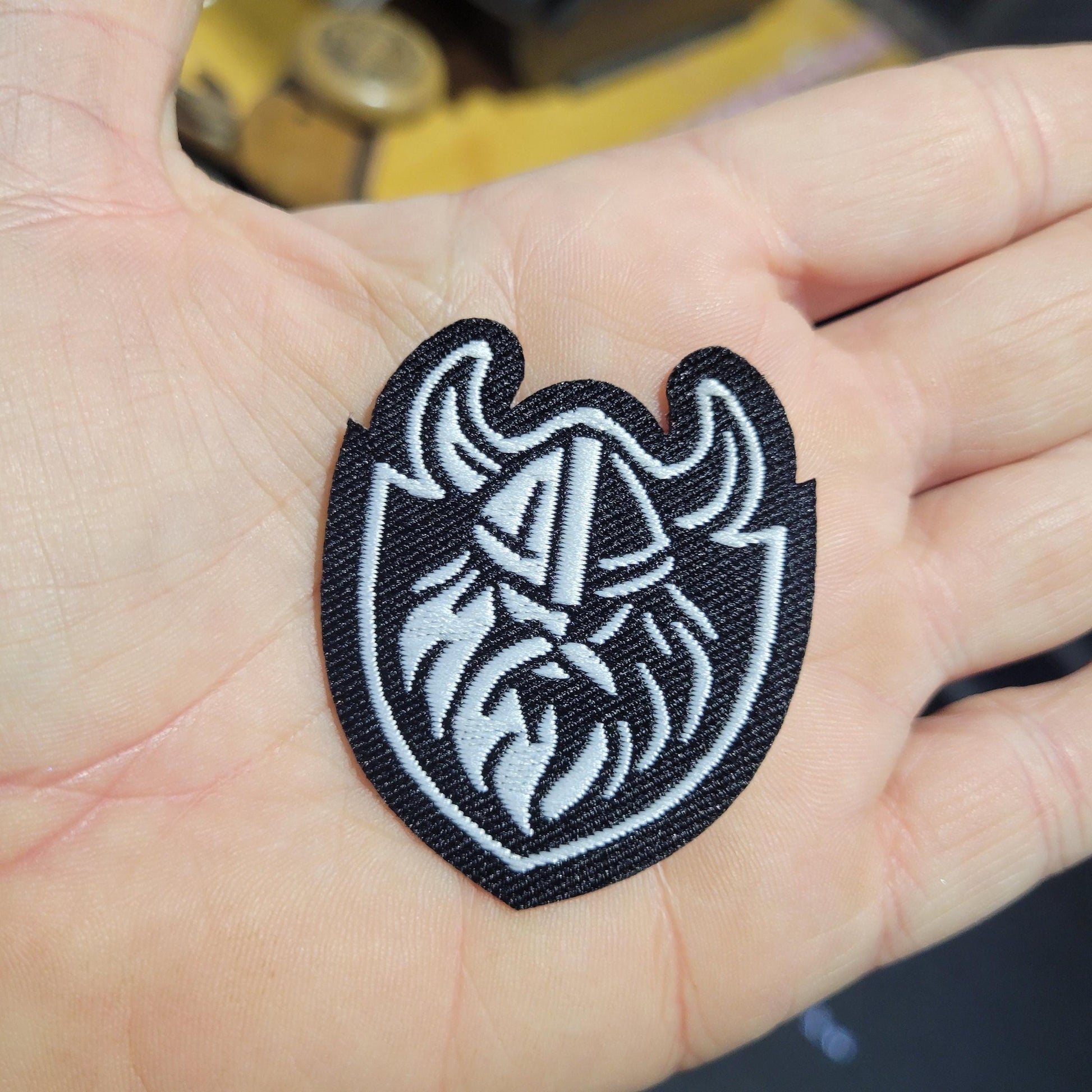 Viking Jacket - Viking Warrior Embroidered Patch, Norse Helmet Back Applique, Gold Black Gothic