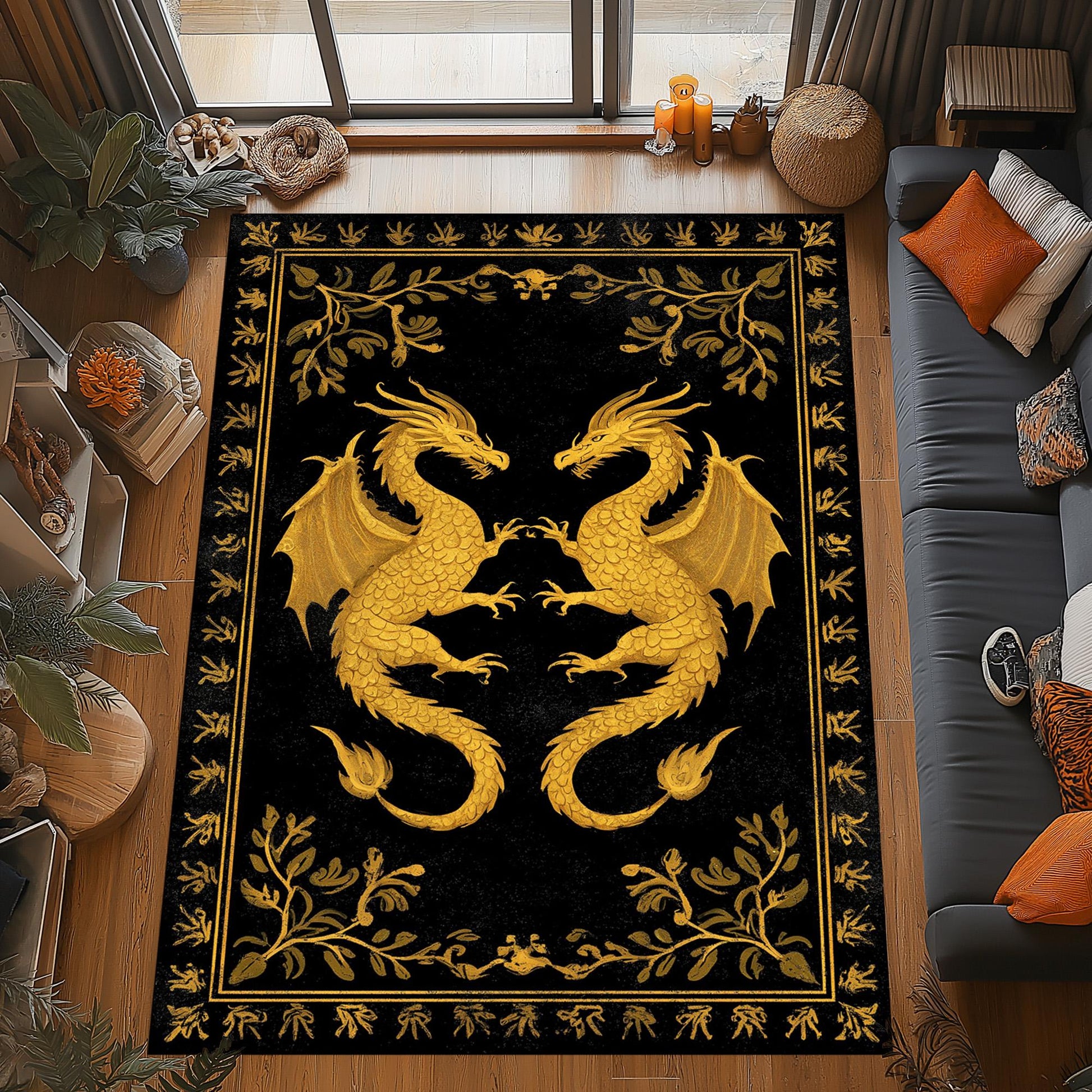 Viking Rug - Viking Axe Runner Rug, Nordic Warrior Black Gold Decor, Norse Myth Battle Axe Carpet