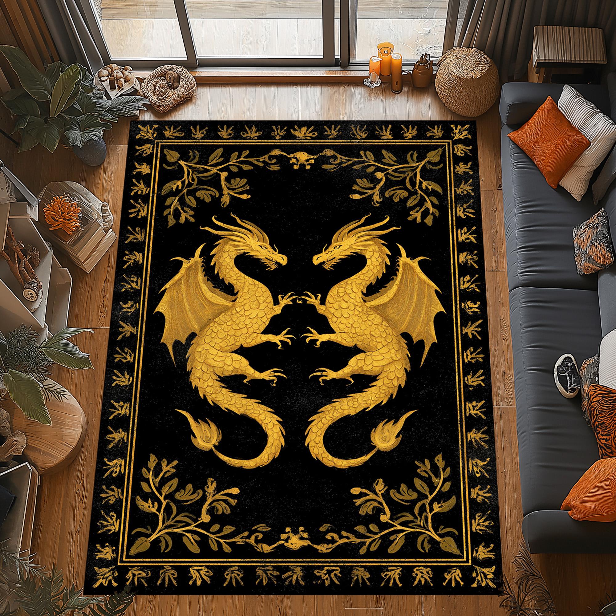 Viking Rug - Viking Axe Runner Rug, Nordic Warrior Black Gold Decor, Norse Myth Battle Axe Carpet