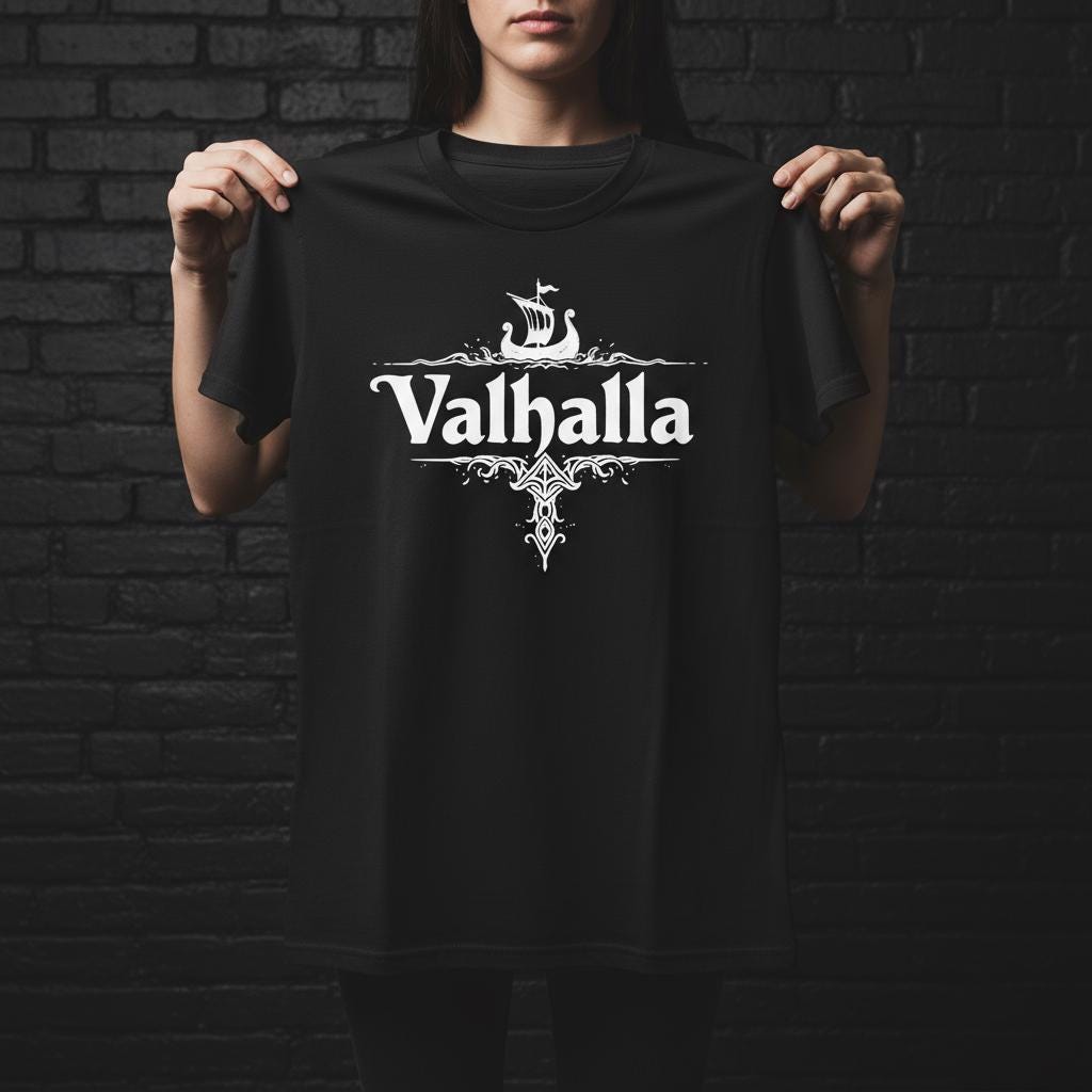 Viking Odin T-Shirt - Valhalla T-Shirt, Viking Ship Shirt, Norse Mythology Tee for Men & Women