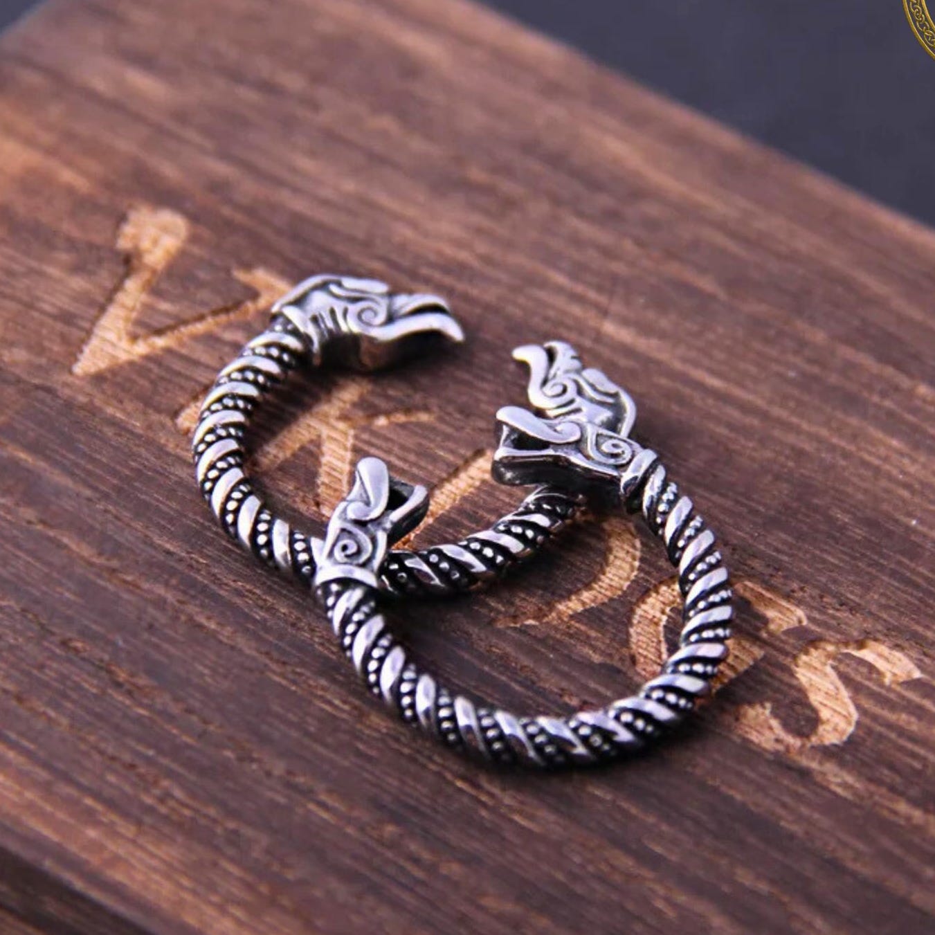 Viking Rune Ring - Viking's Rune Protection Ring, Sterling Silver Dragon of Sword Multi Symbolic
