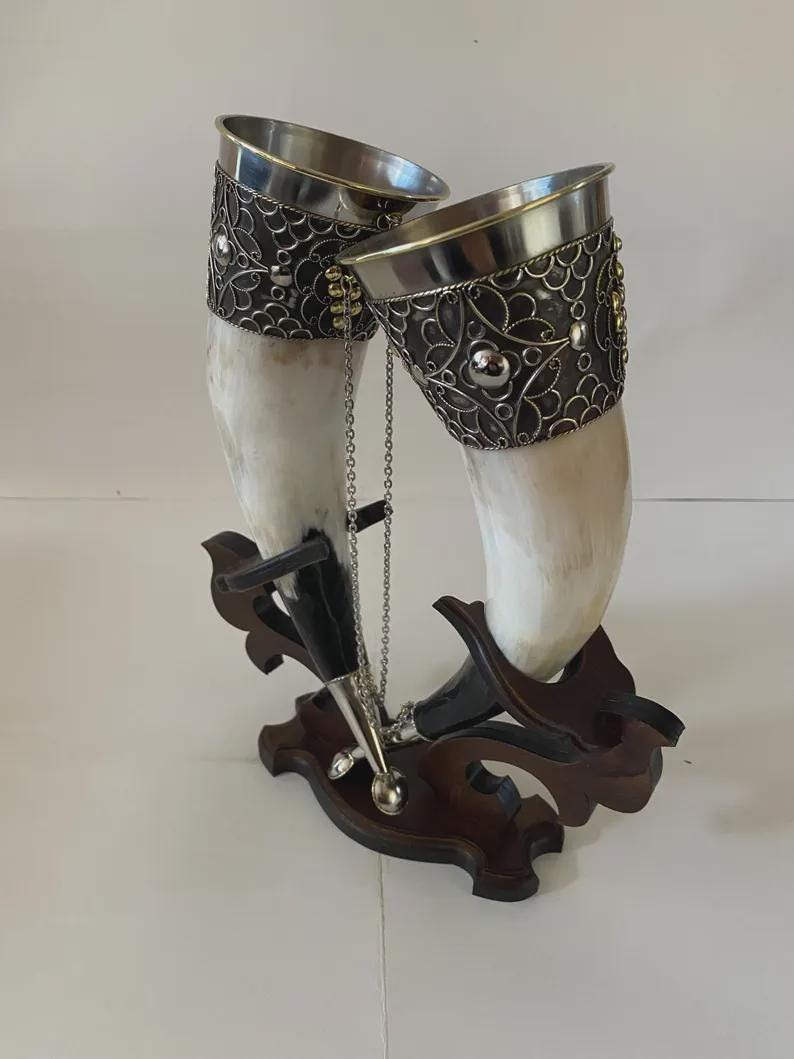 Viking Mug - Drinking horns with stand for Wedding, Viking Drinking Horn, Best quality personalized