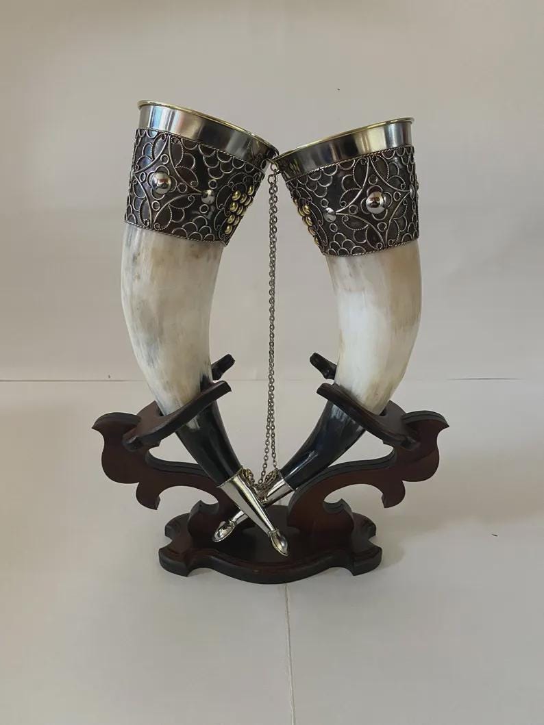 Viking Mug - Drinking horns with stand for Wedding, Viking Drinking Horn, Best quality personalized