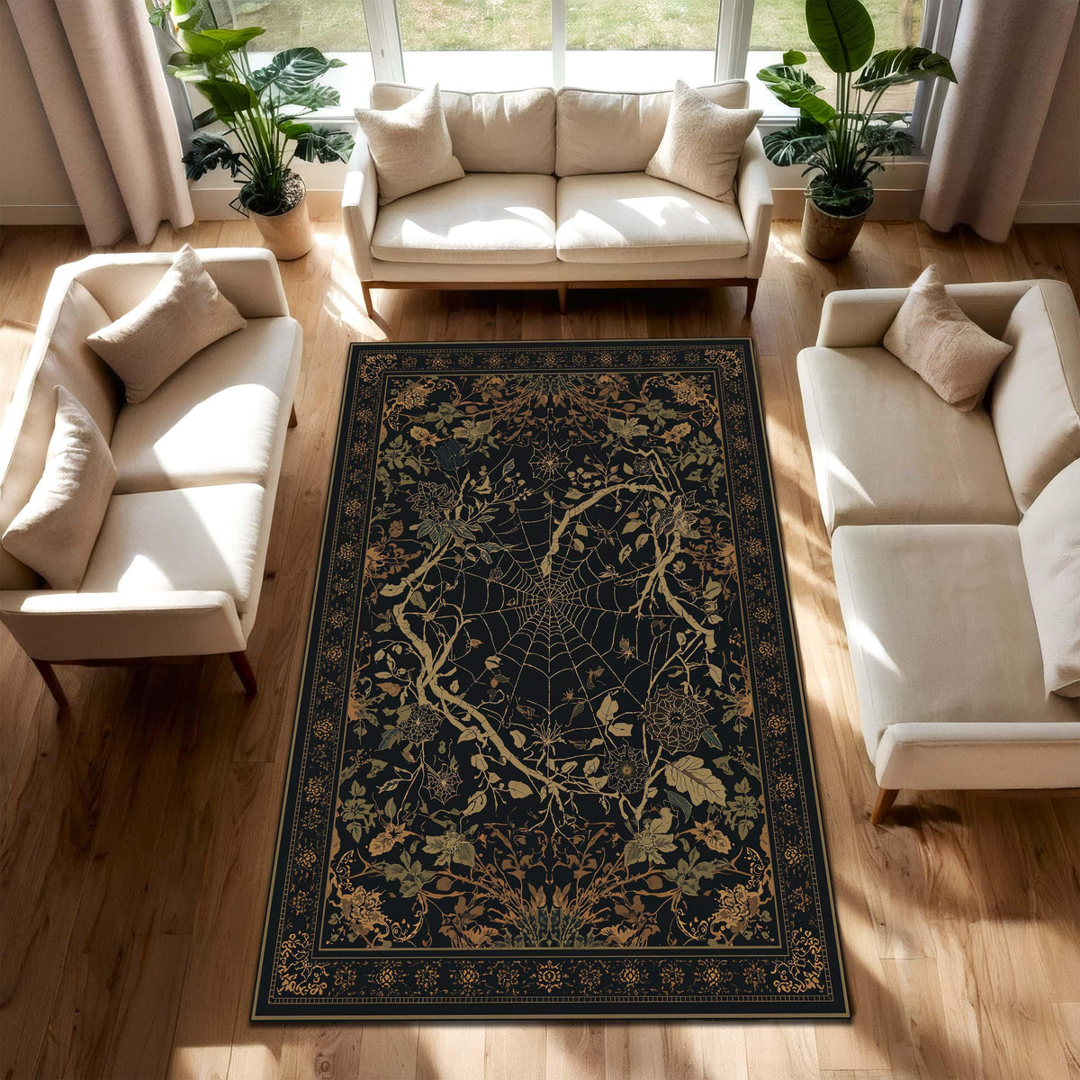 Viking Raven Rug - Viking Raven Round Rug, Norse Rune Circle Carpet, Celtic Knot Boho Gothic Decor