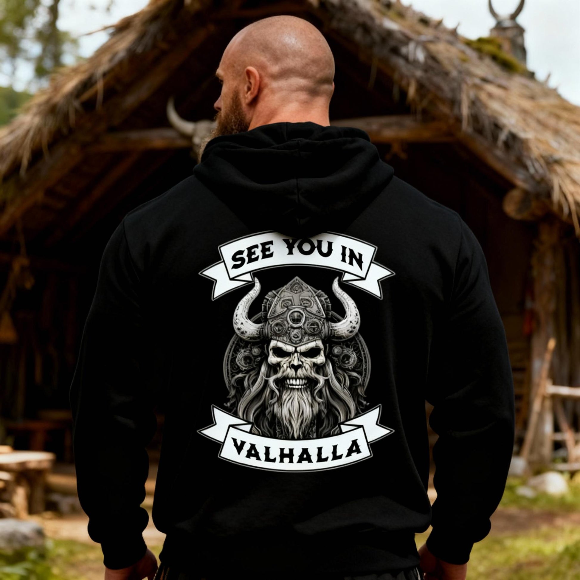 Viking Valhalla Hoodie - Victory Or Valhalla - Distressed American Viking Skull Hoodie: Patriotic
