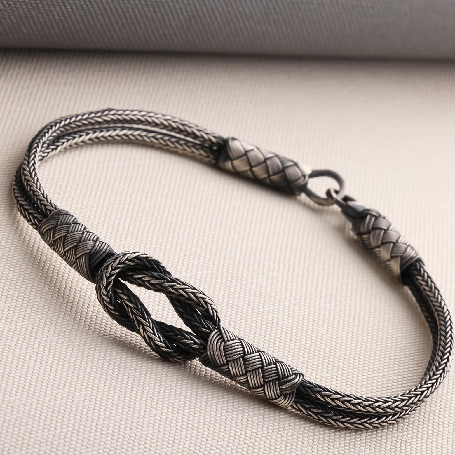 Viking Bracelet - 999 Sterling Silver Kazaziye Hand Braided Bracelet Men, Oxidized Woven Celtic