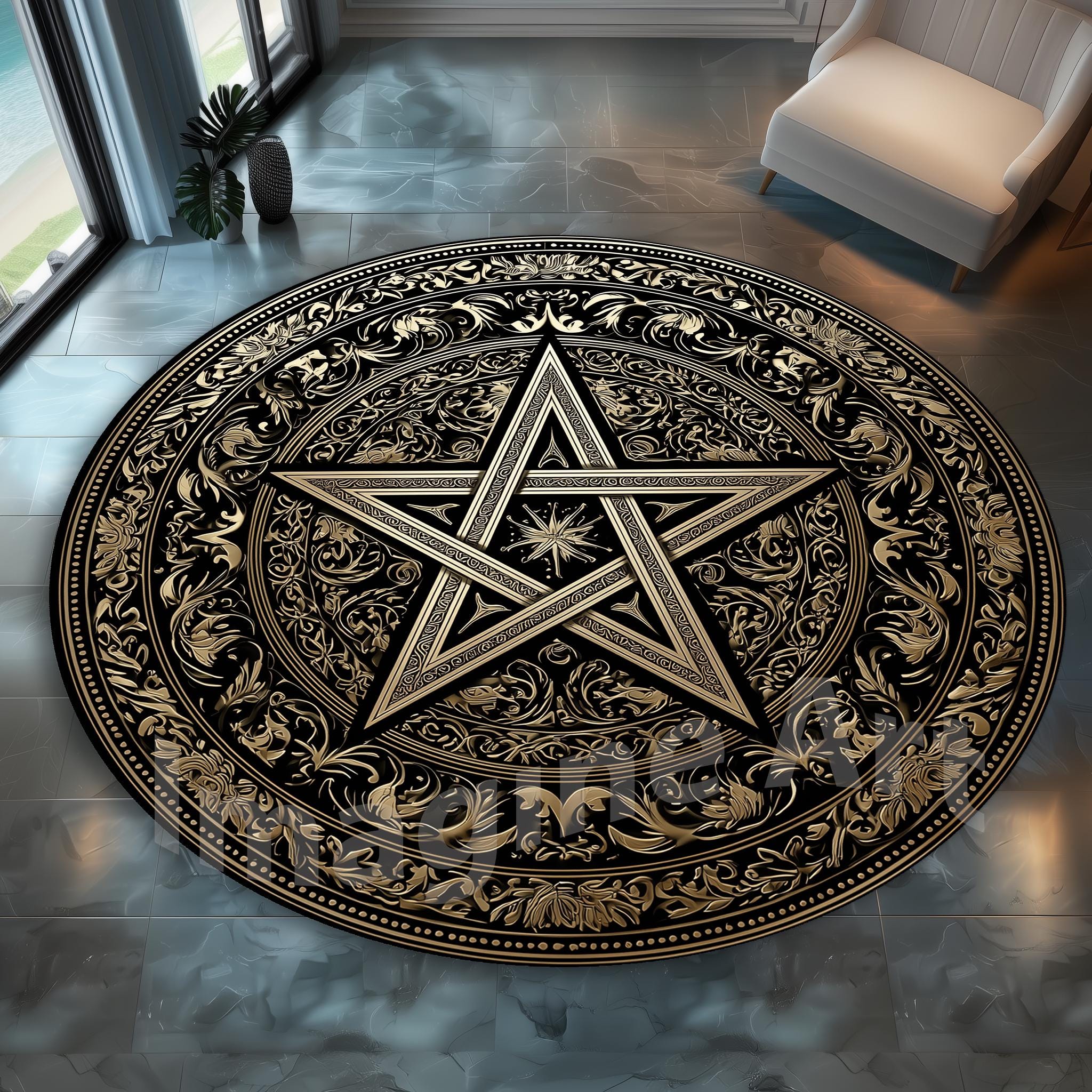 Viking Vegvisir Compass Rug - Round Viking Vegvisir Rug, Norse Compass Area Rug, Celtic Knot Nordic