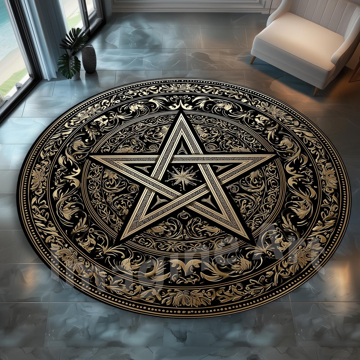 Viking Raven Rug - Viking Raven Round Rug, Norse Rune Circle Carpet, Celtic Knot Boho Gothic Decor
