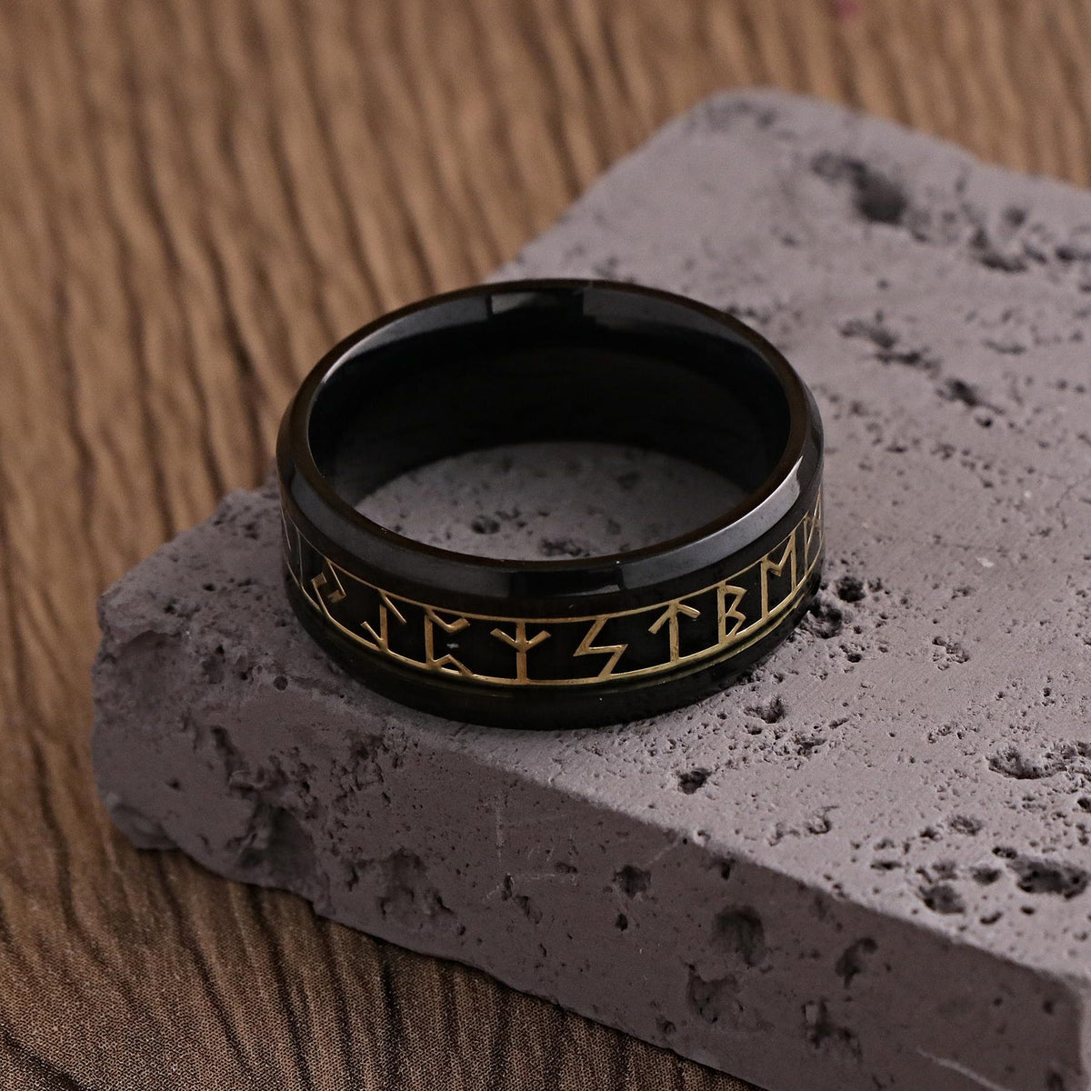 Viking Rune Ring - Ancient Viking Ring For Men - Nordic Runes Ring, Black Viking Norse Ring