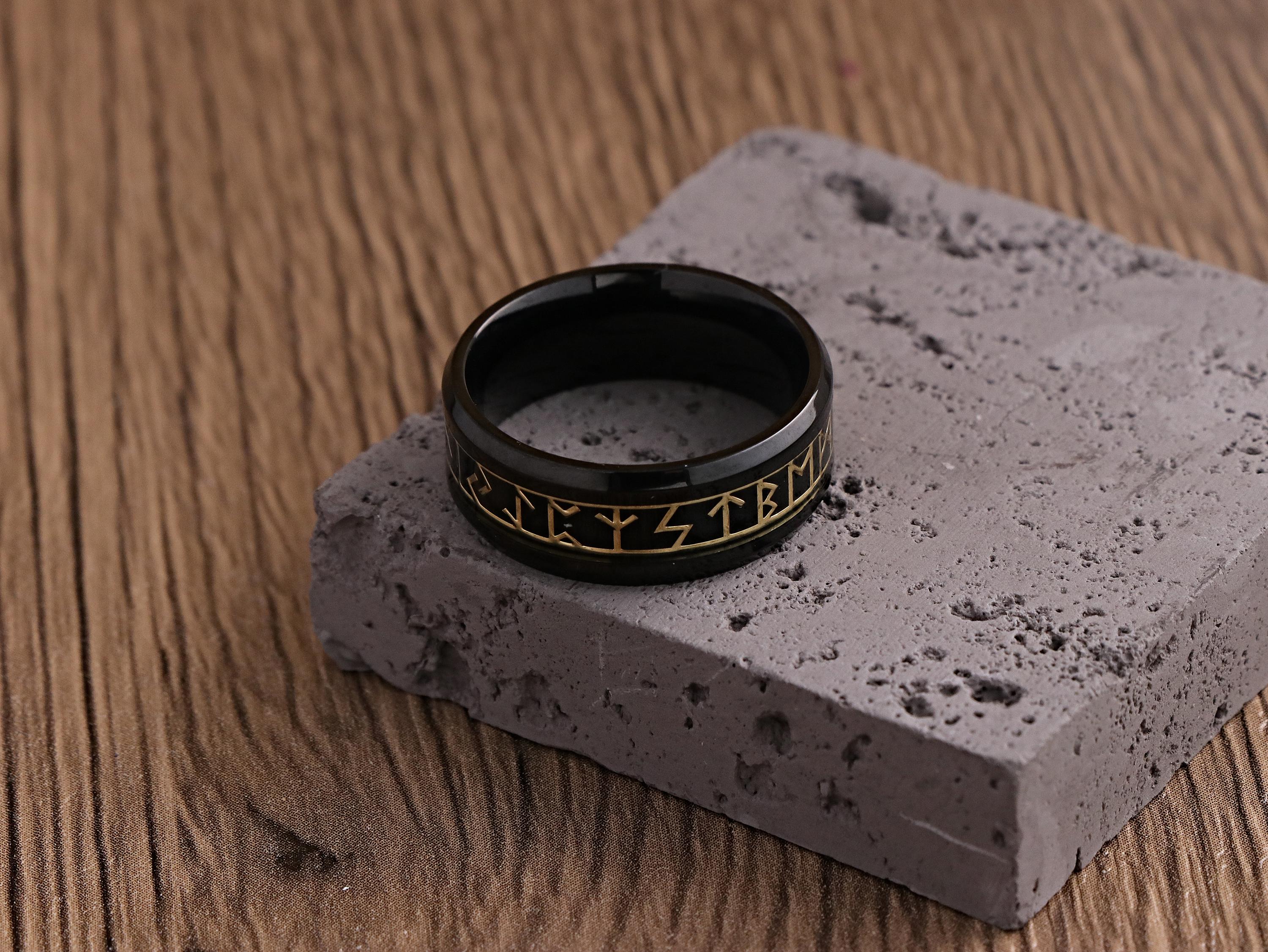 Viking Rune Ring - Viking Tree of Life Ring Mens Titanium Steel Celtic Knot Band Rustic Norse Rune