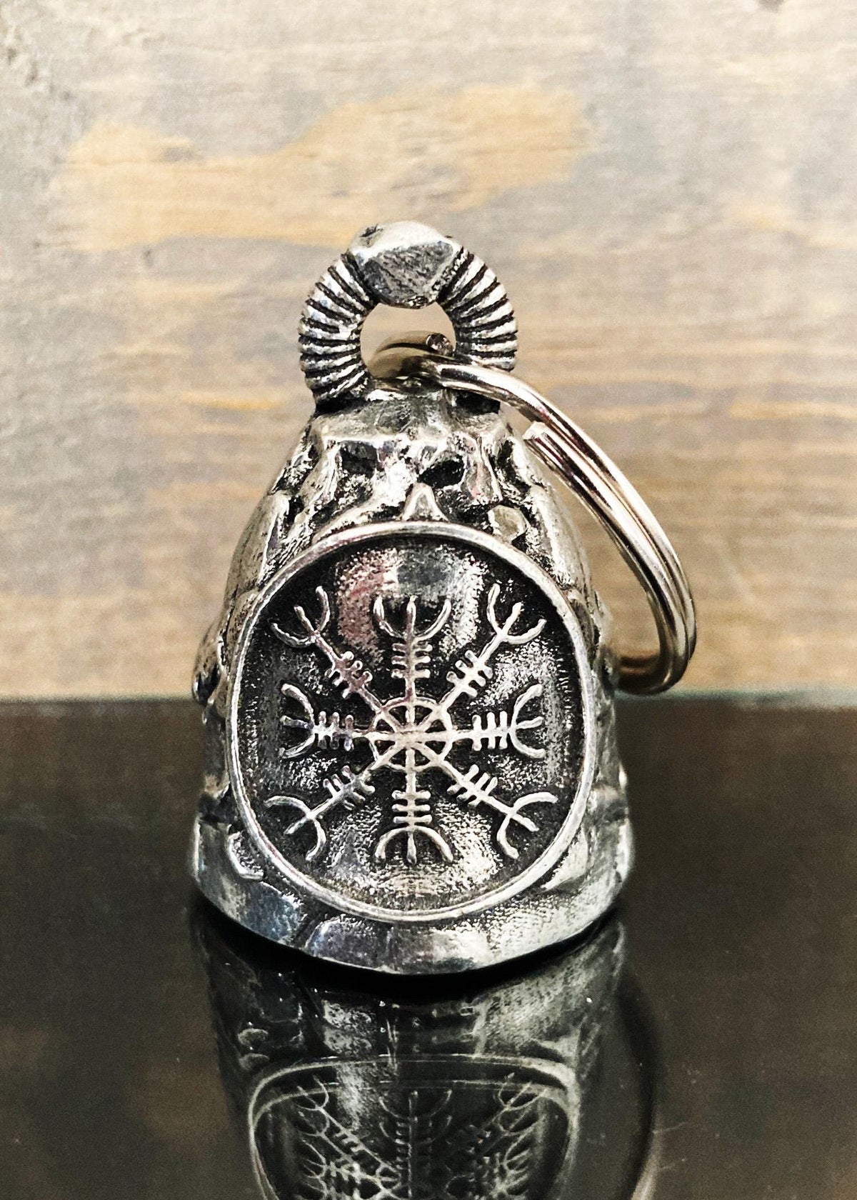 Viking Necklace - Viking Compass Motorcycle Bell, Runic Protection Amulet, Pewter Ride Bell