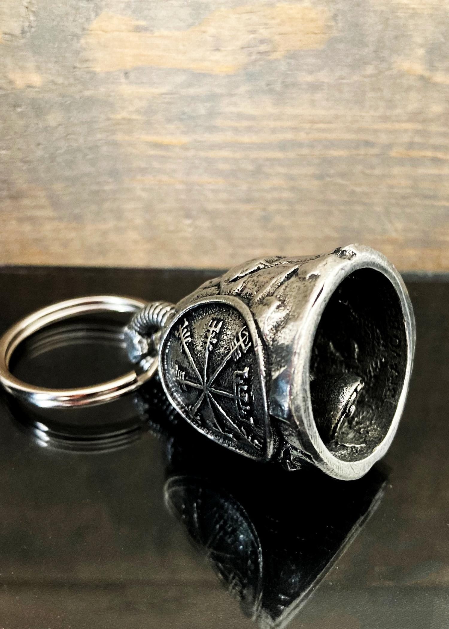 Viking Necklace - Viking Compass Motorcycle Bell, Runic Protection Amulet, Pewter Ride Bell