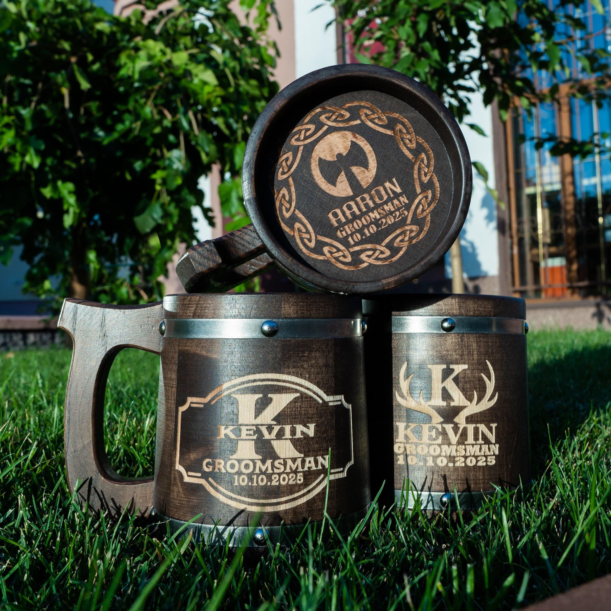 Viking Mug - Viking Axe Handle Beer Mug, Handmade Nordic Warrior Stainless Steel Tankard
