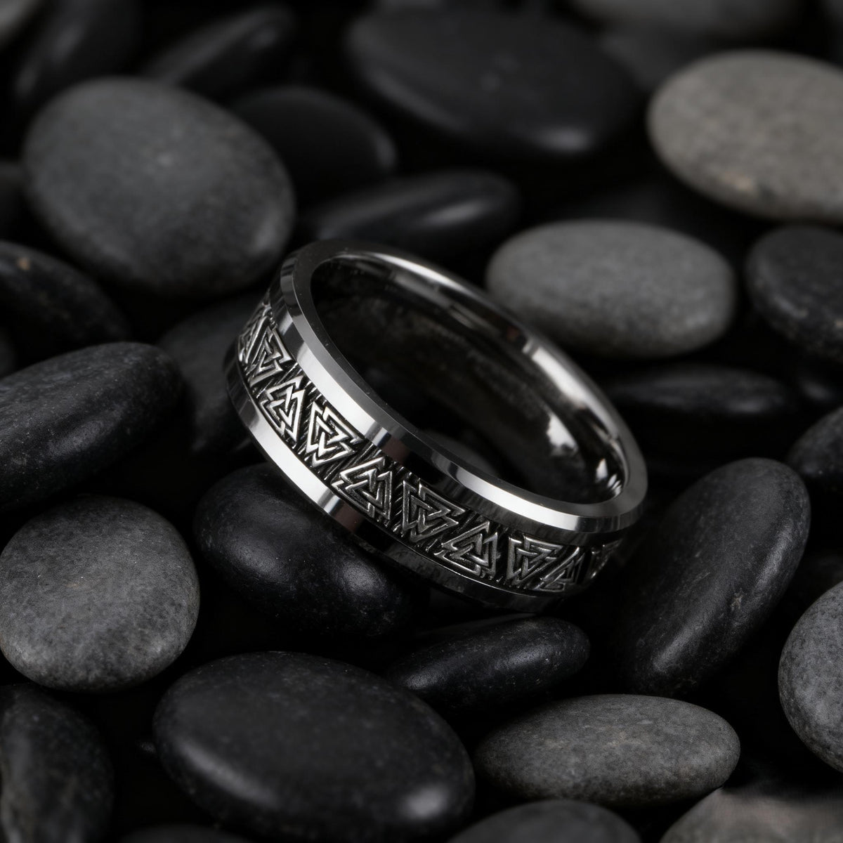 Viking Odin Ring - Sterling Viking Wolf with Runes Ring, Mens Wide Norse Wedding Ring, Braided Odin