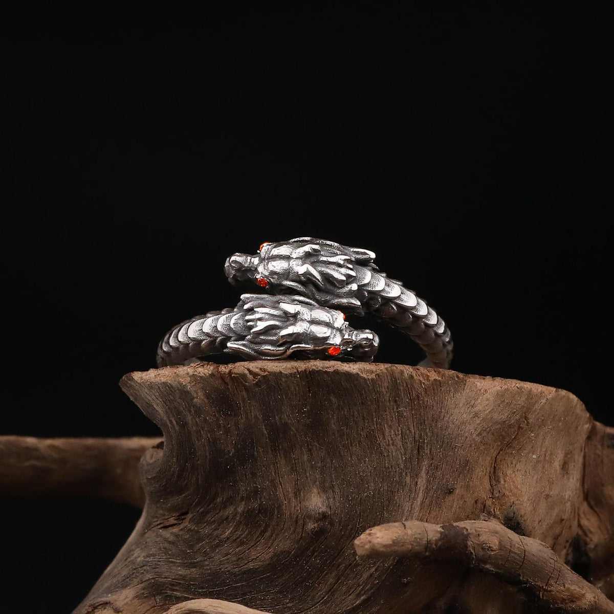 Viking Ring - Sterling Silver Dragon Ring, Adjustable Wrap Band, Gothic Mens Ring, Fantasy Jewelry