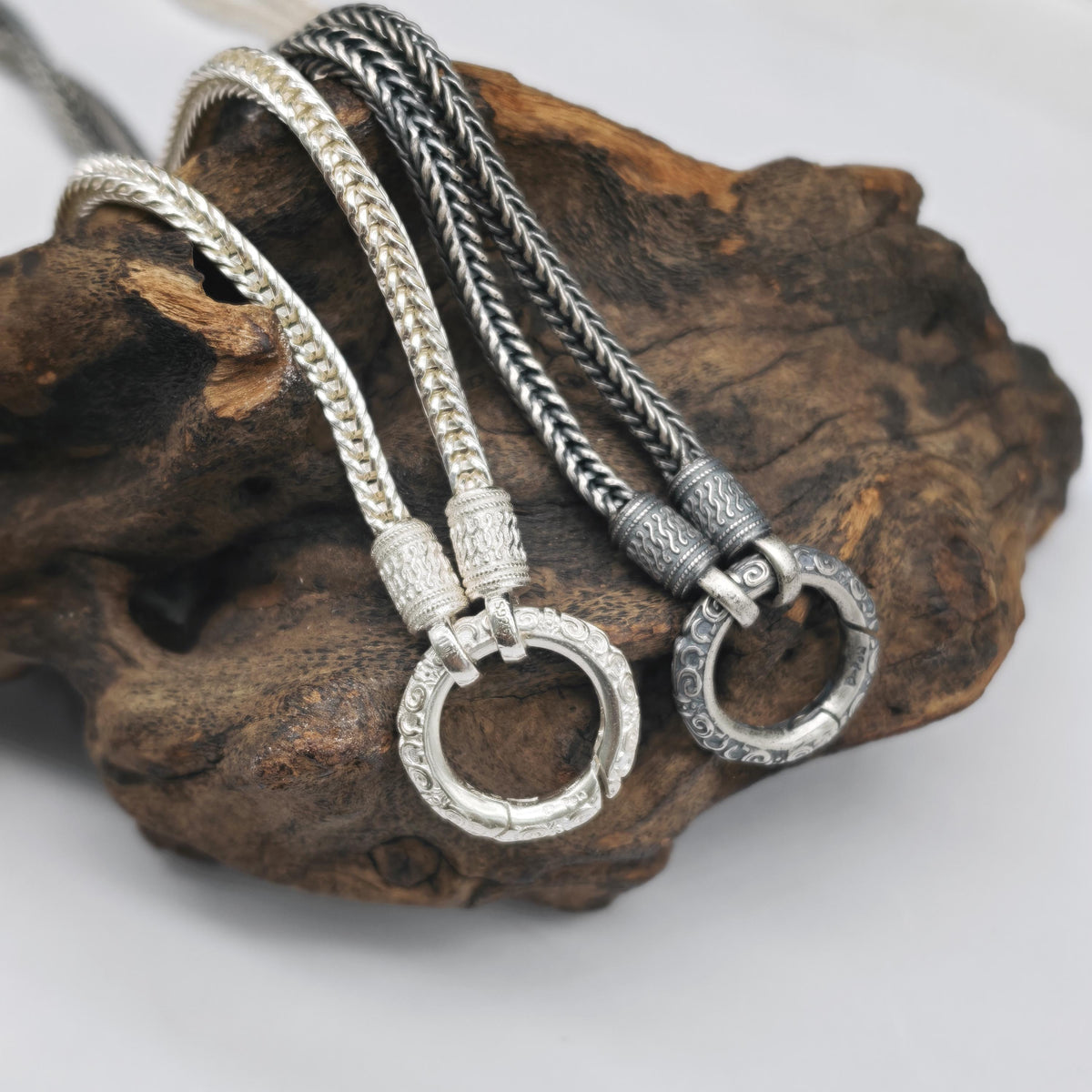 Viking Necklace - Mens Silver Chain Foxtail Chain Viking Necklace 925 Sterling Silver