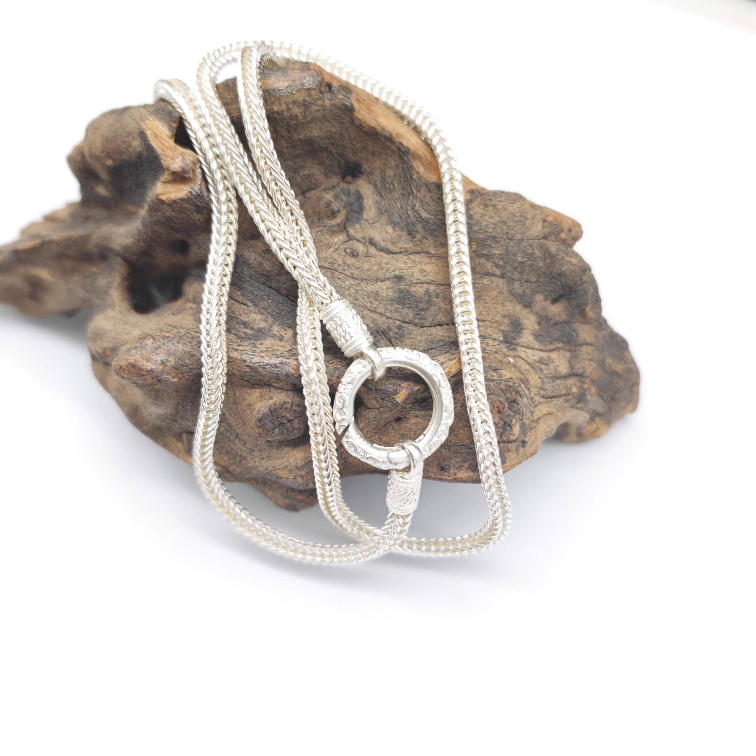 Viking Necklace - Mens Silver Chain Foxtail Chain Viking Necklace 925 Sterling Silver