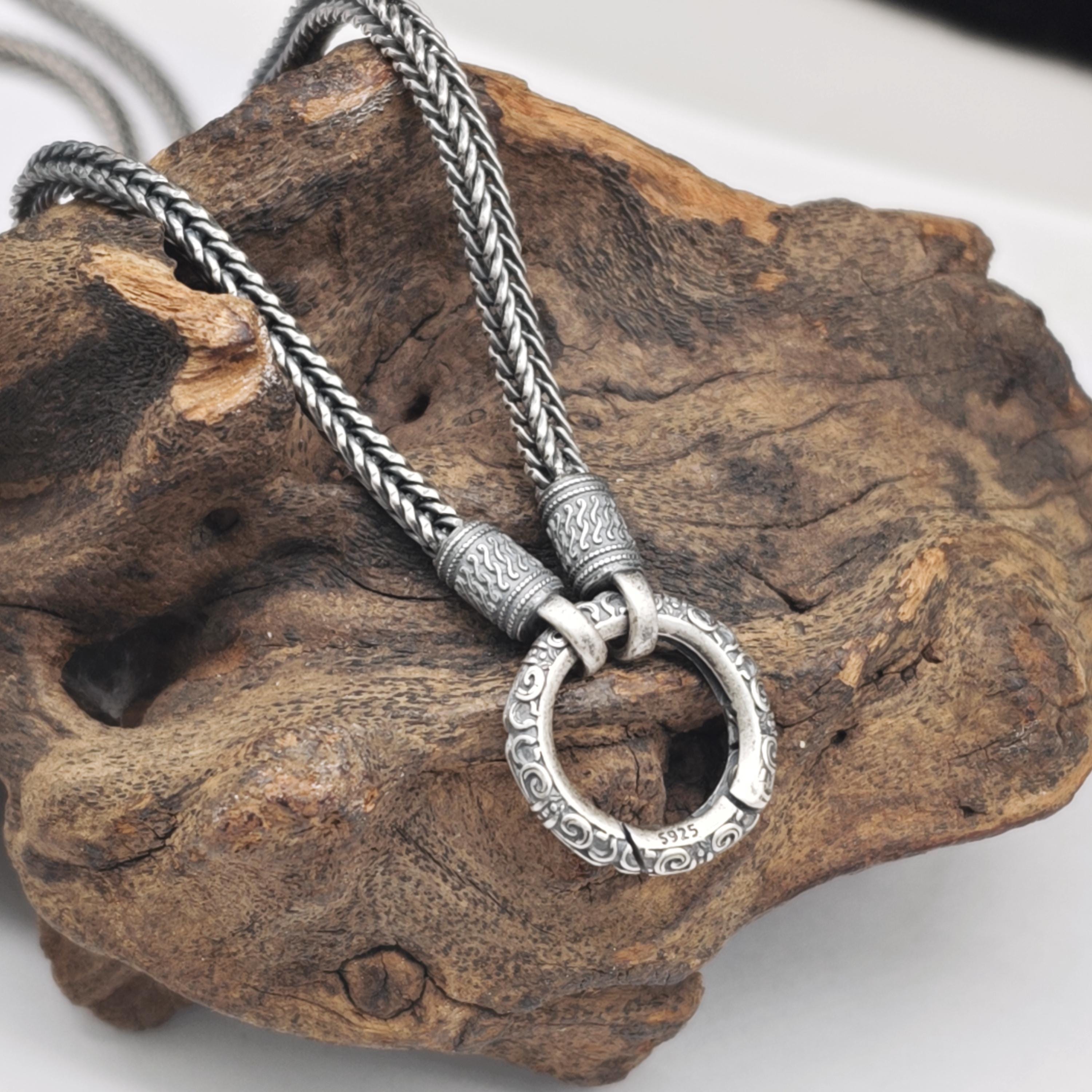 Viking Necklace - Mens Silver Chain Foxtail Chain Viking Necklace 925 Sterling Silver