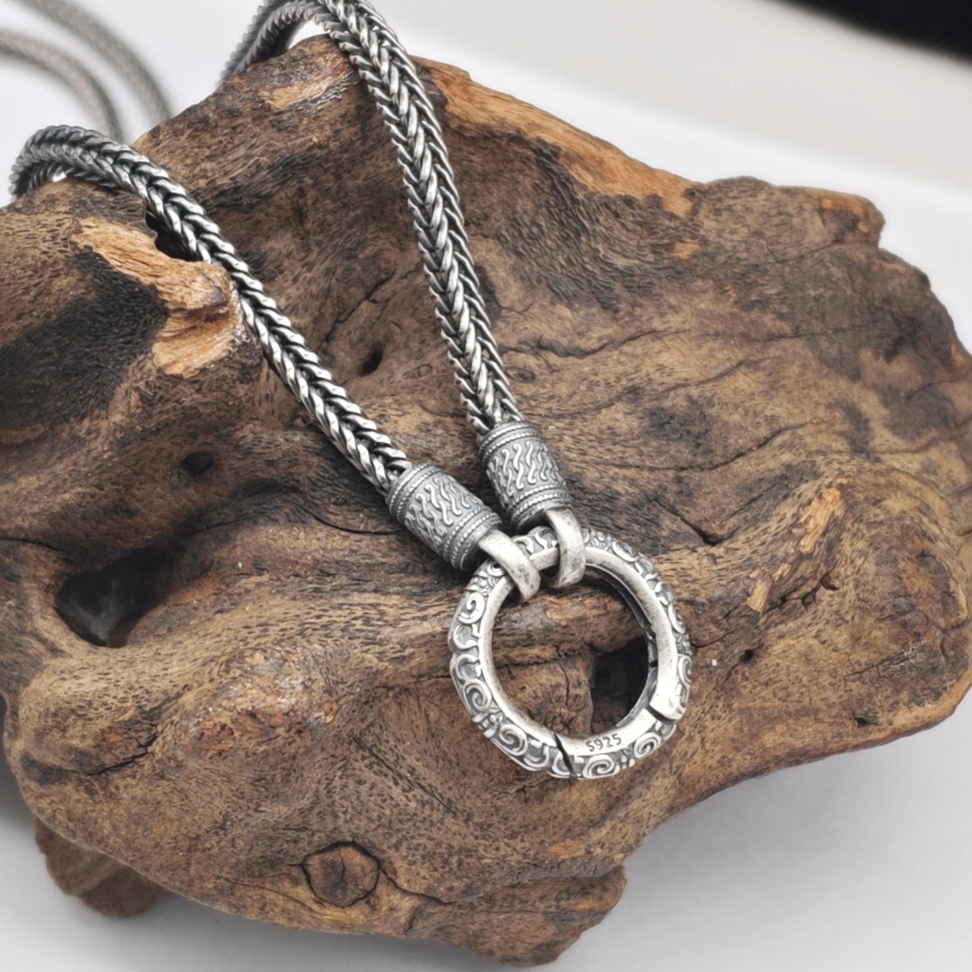 Viking Necklace - Viking Franco Necklace With Celtic Knot Clasp, Unisex Sterling Silver Thick