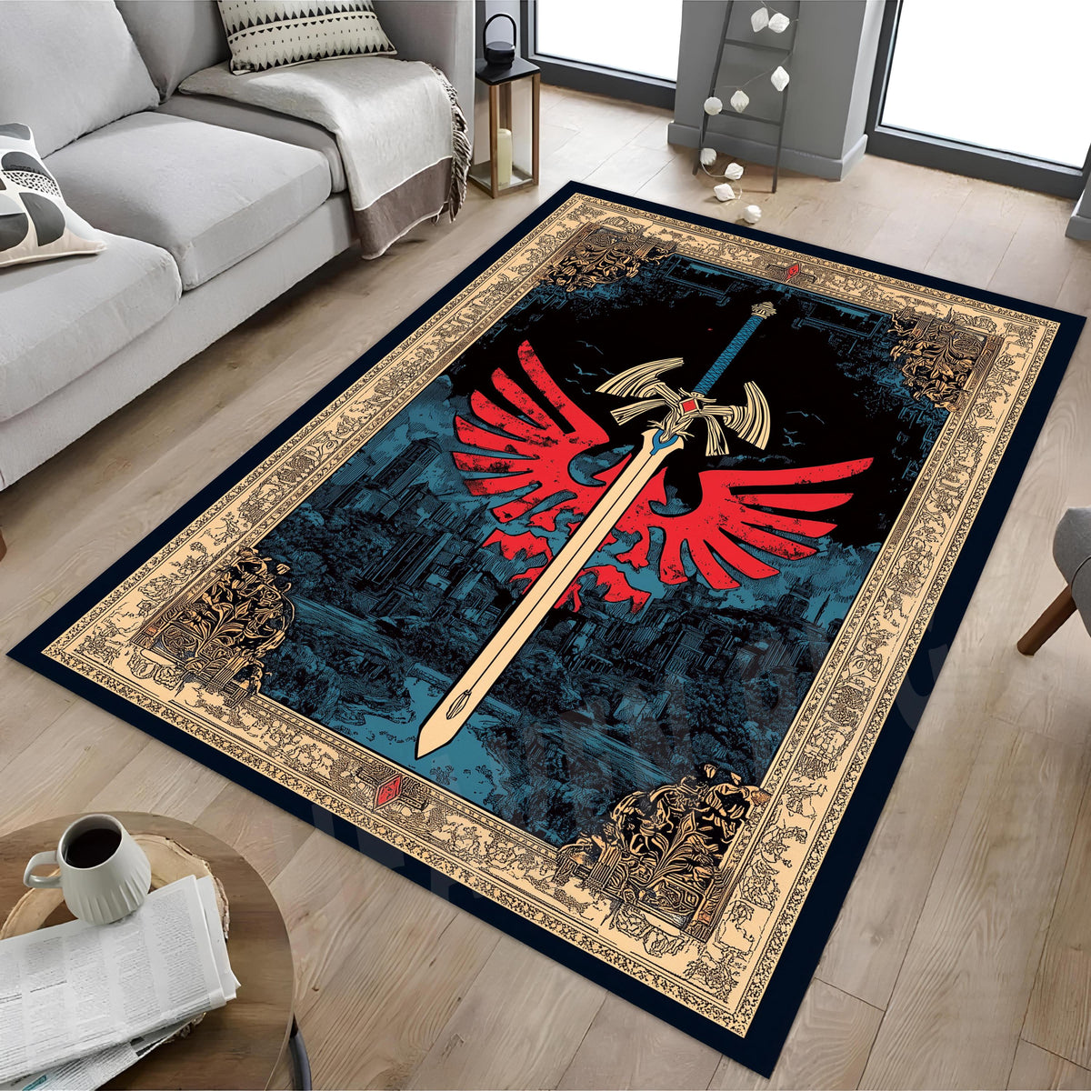Viking Rug - Viking Axe Runner Rug, Nordic Warrior Black Gold Decor, Norse Myth Battle Axe Carpet