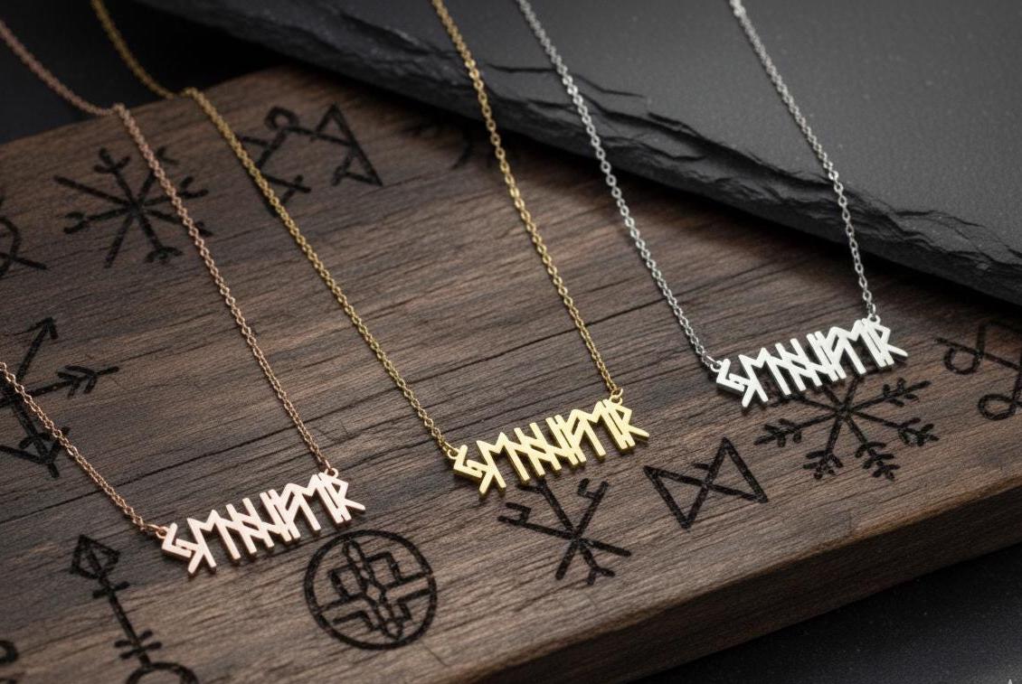 Viking Rune Necklace - Personalized Viking Alphabet Name Necklace Custom Viking Rune Secret Message