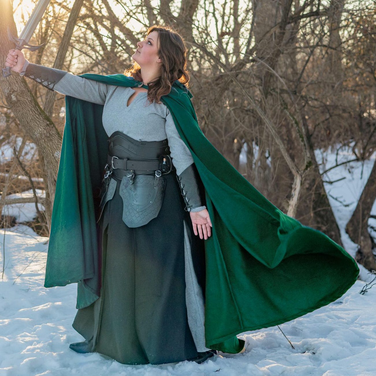 Viking Jacket - Dark Green Leather Hooded Poncho, Medieval Fantasy Cape, Viking Cloak, Renaissance