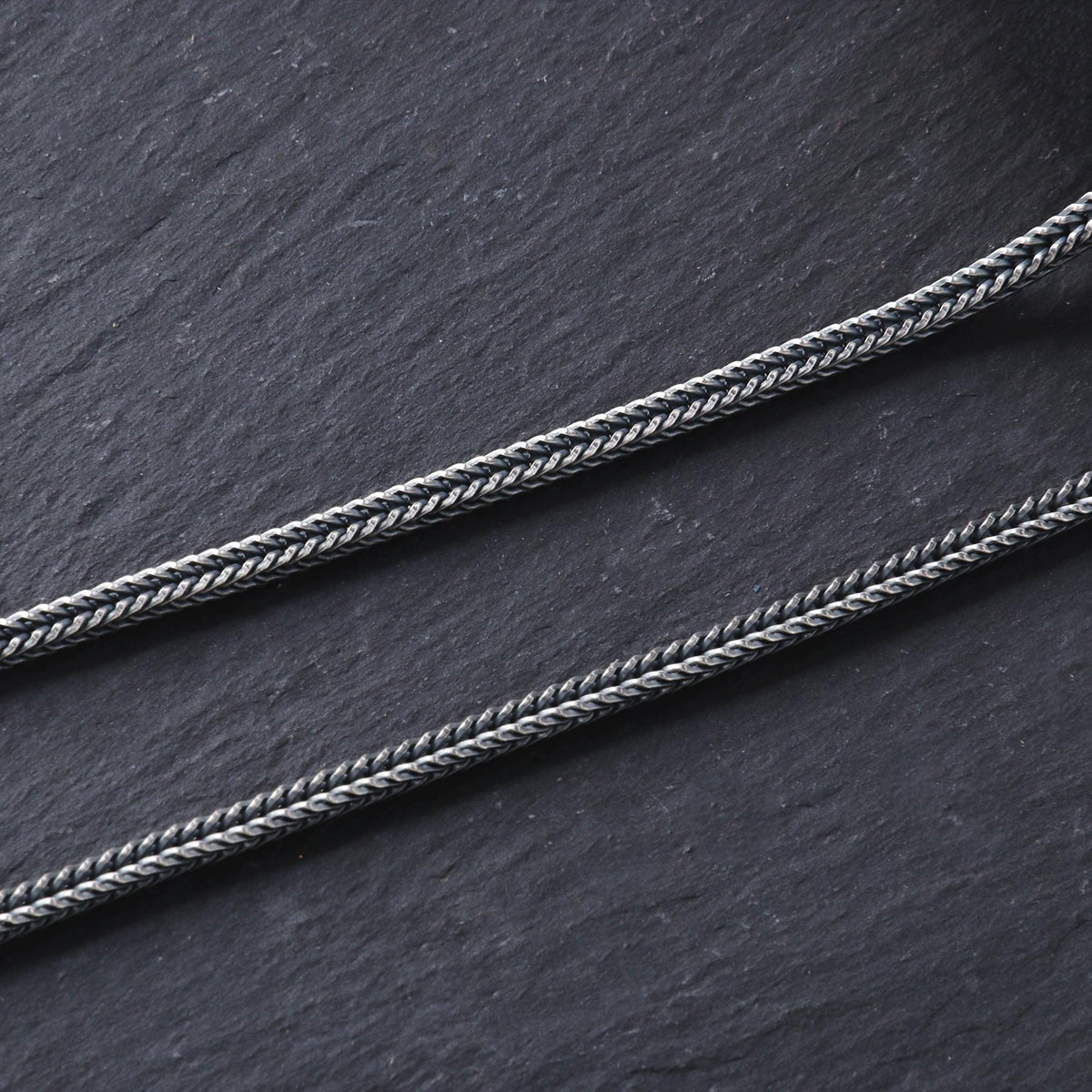 Viking Necklace - Mens Necklace Personalized 3mm Foxtail Chain Oxidized Sterling Silver Viking