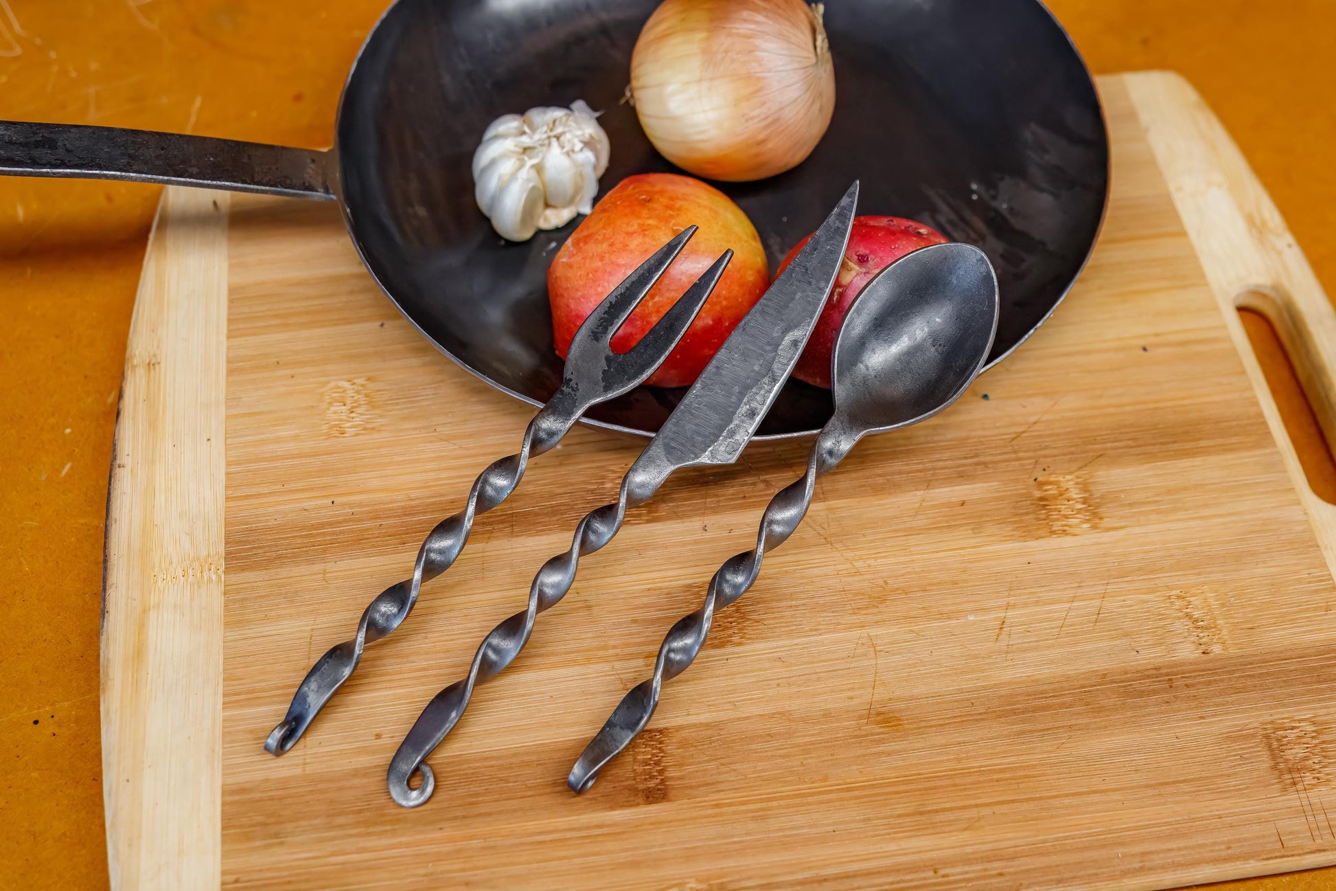 Viking Leather Accessory - Hand Forged Viking Cutlery Set – High Carbon Steel Medieval Utensils Set