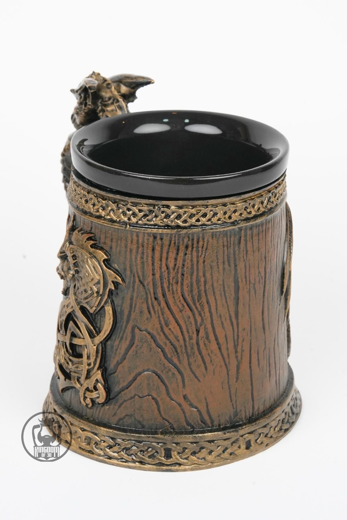 Viking Mug - Dragon Mug with Wooden Barrel Design – Gold Dragon Handle Fantasy Cup, Viking Medieval