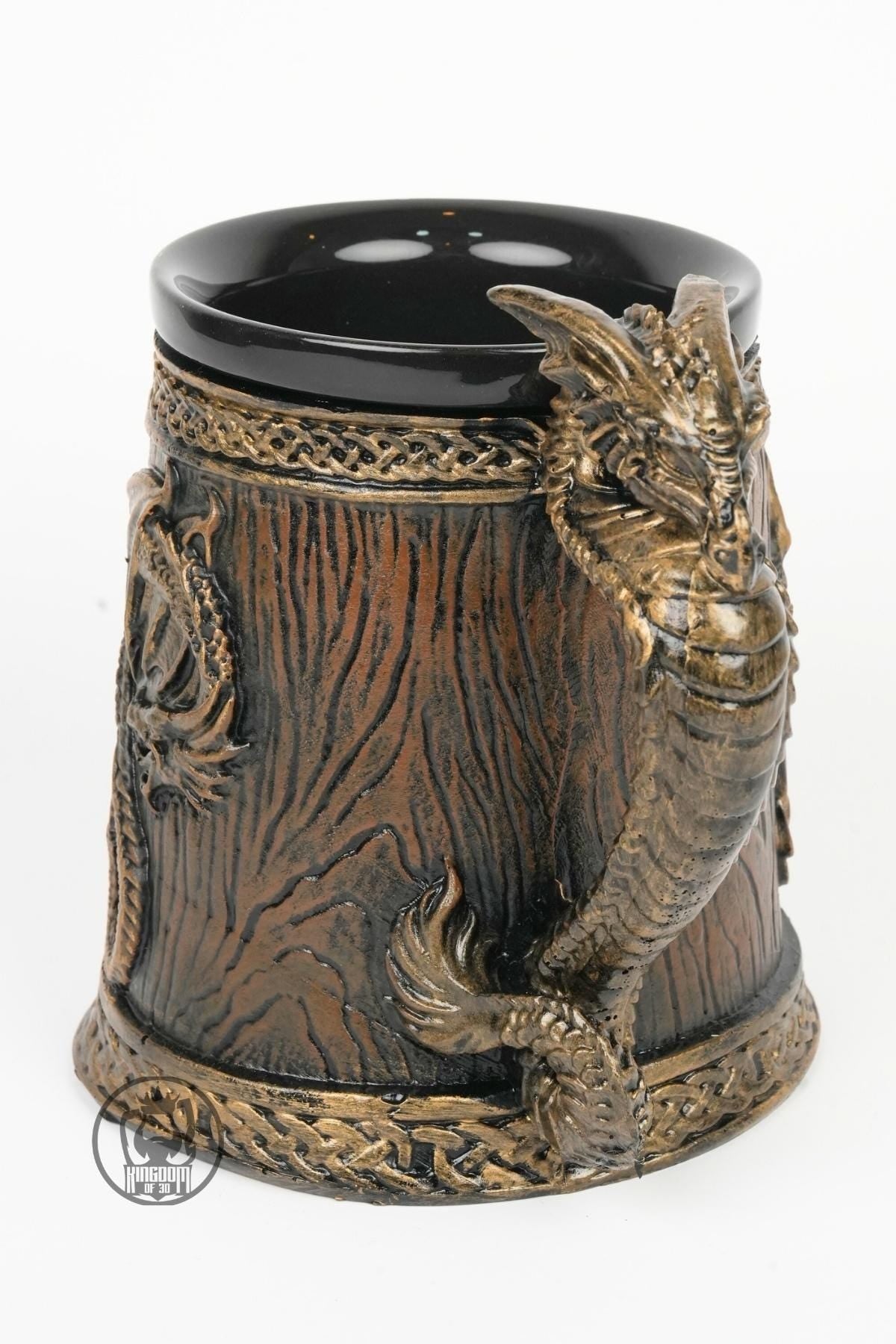Viking Mug - Dragon Mug with Wooden Barrel Design – Gold Dragon Handle Fantasy Cup, Viking Medieval