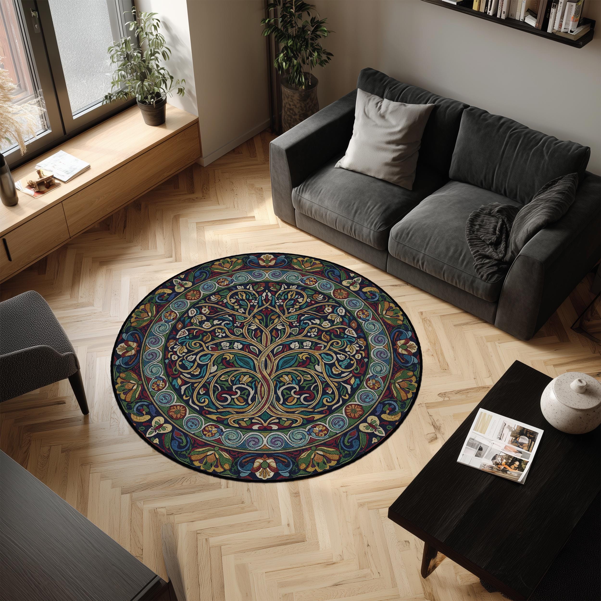 Viking Yggdrasil Tree of Life Rug - Yggdrasil Tree Of Life Round Rug, Nordic Carpet, Vikings Rug