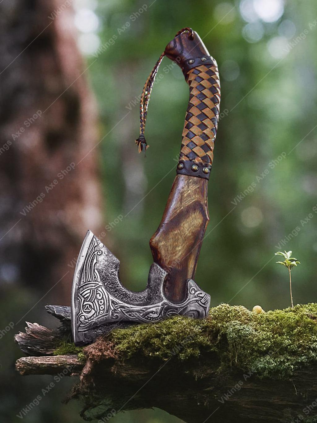 Viking Weapon Replica - Christmas Gift Norse VIKING AXE with Wood Shaft, High Carbon Steel Bearded