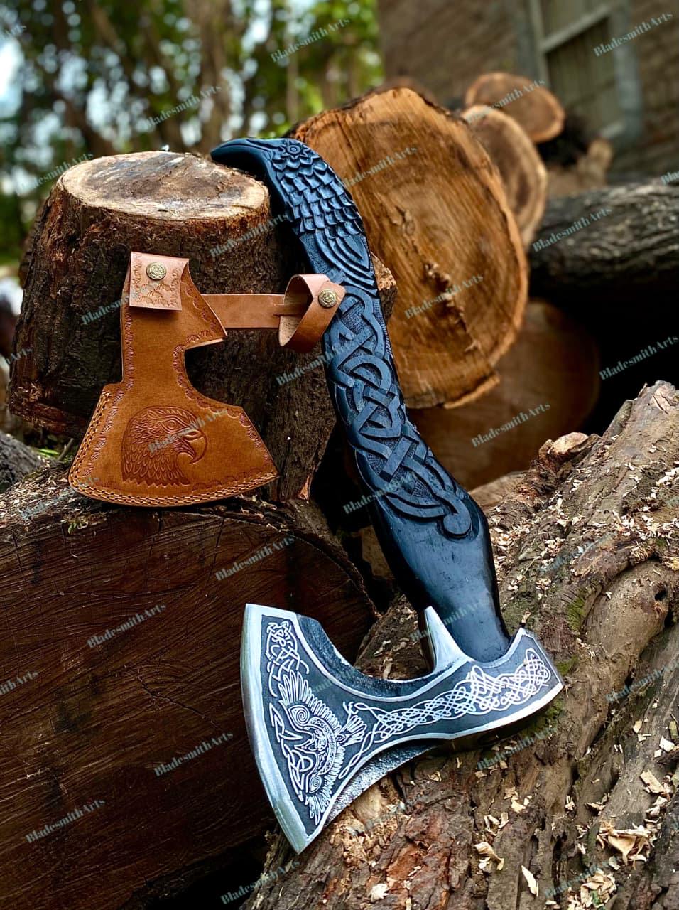 Viking Wolf Weapon Replica - Handmade Viking Raven Axe, Wolf Axe, Norse Hatchet, Medieval Axe