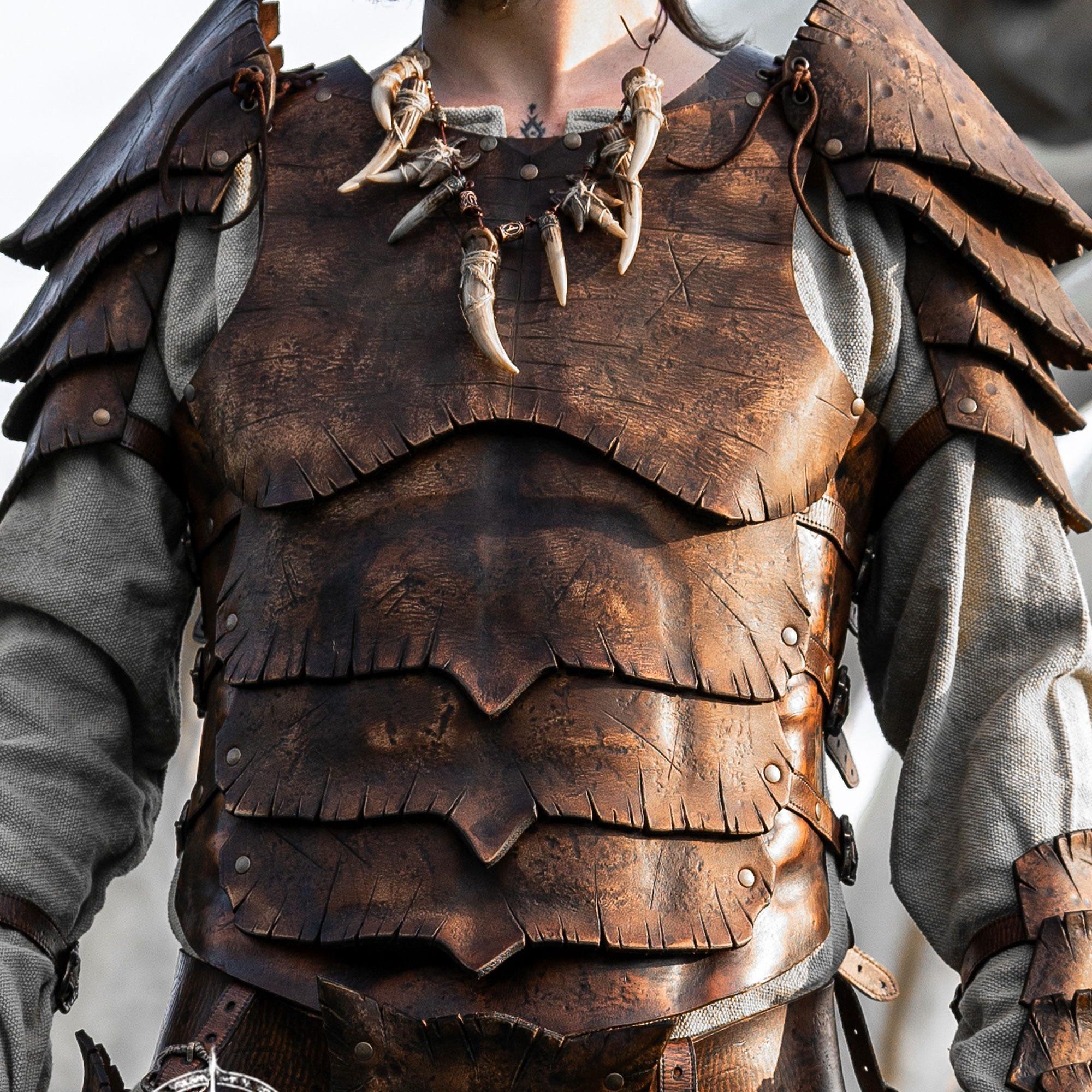 Viking Jacket - Viking Leather Vest Fur Collar Armor Medieval Norse Warrior Costume LARP Leather