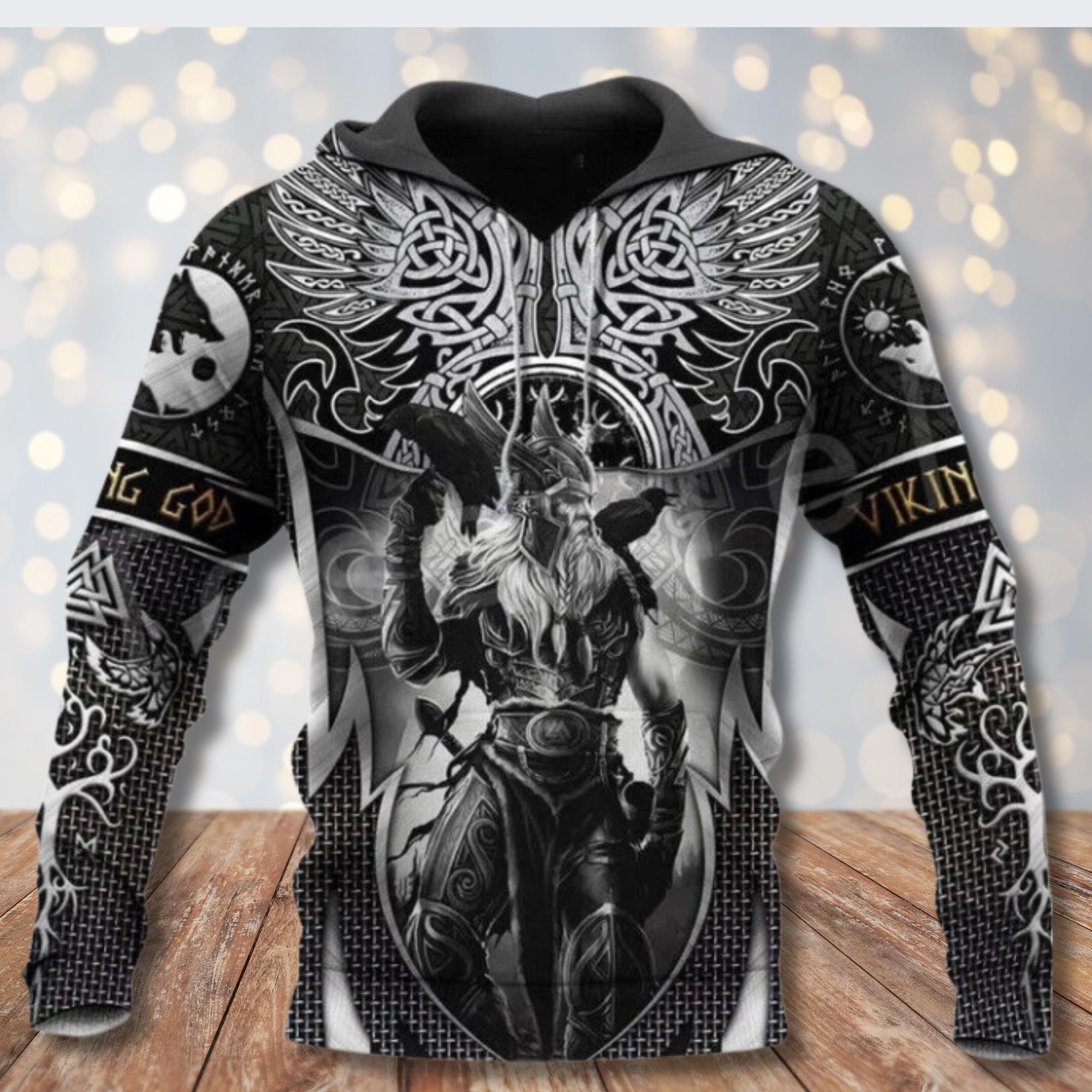 Viking Odin Hoodie - Viking Odin 3D Hoodie, Norse Tattoo Art, Unisex Fleece Sweatshirt