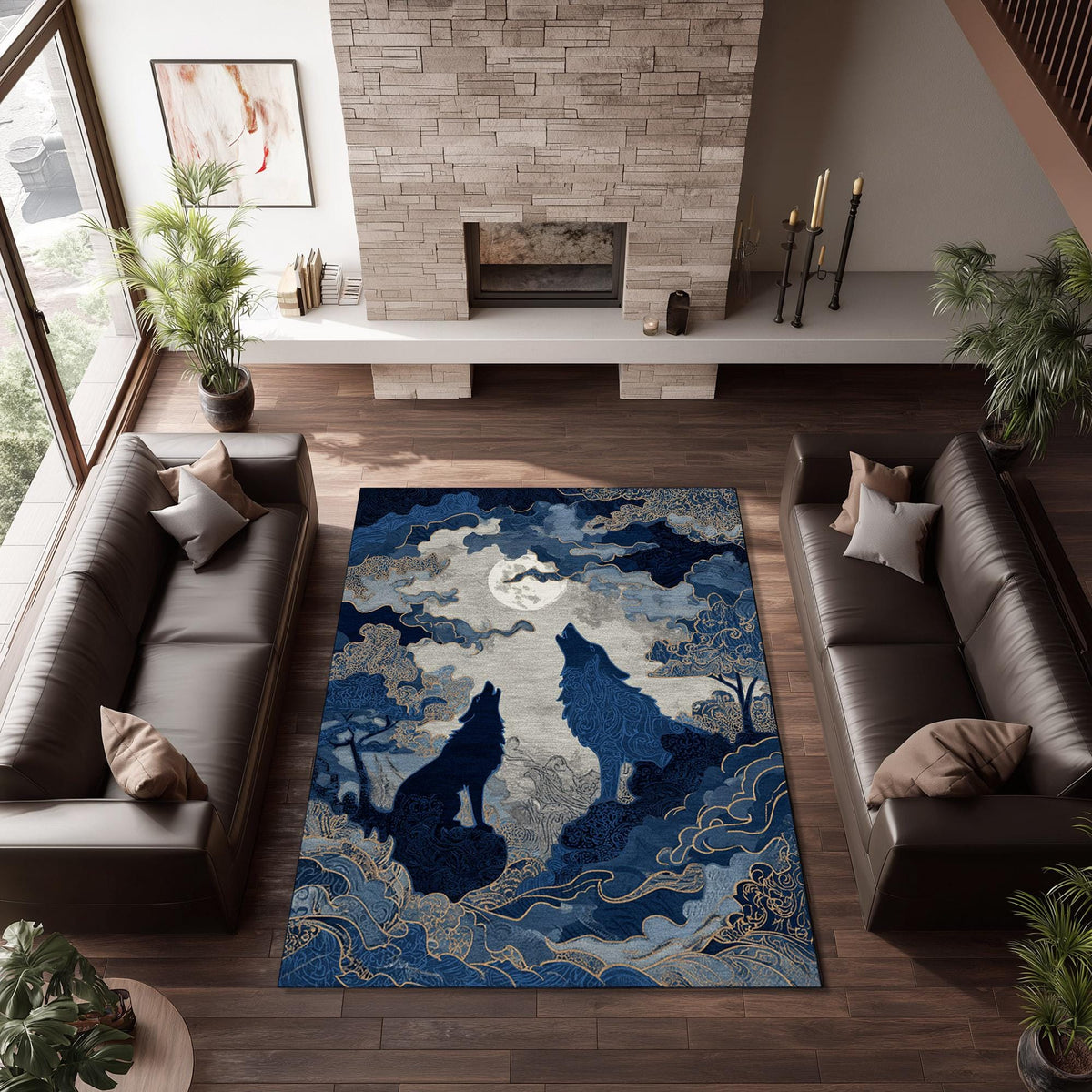 Viking Wolf Rug - Nordic Wolf Round Rug, Viking Wolf Area Rug, Celtic Knot Forest Decor, Mountain