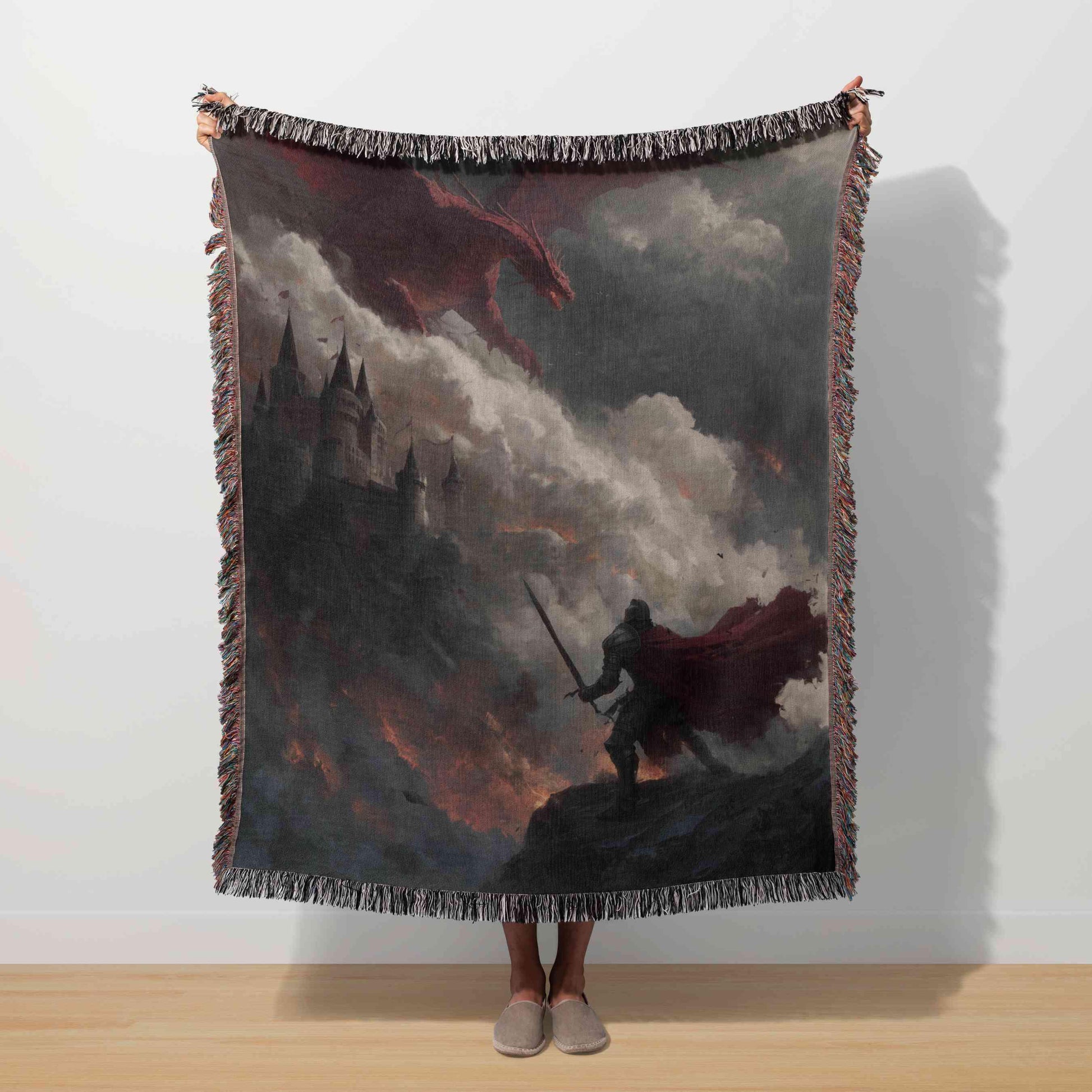 Viking Thor's Hammer Blanket - Viking Longship Woven Blanket, Medieval Norse Mythology Tapestry