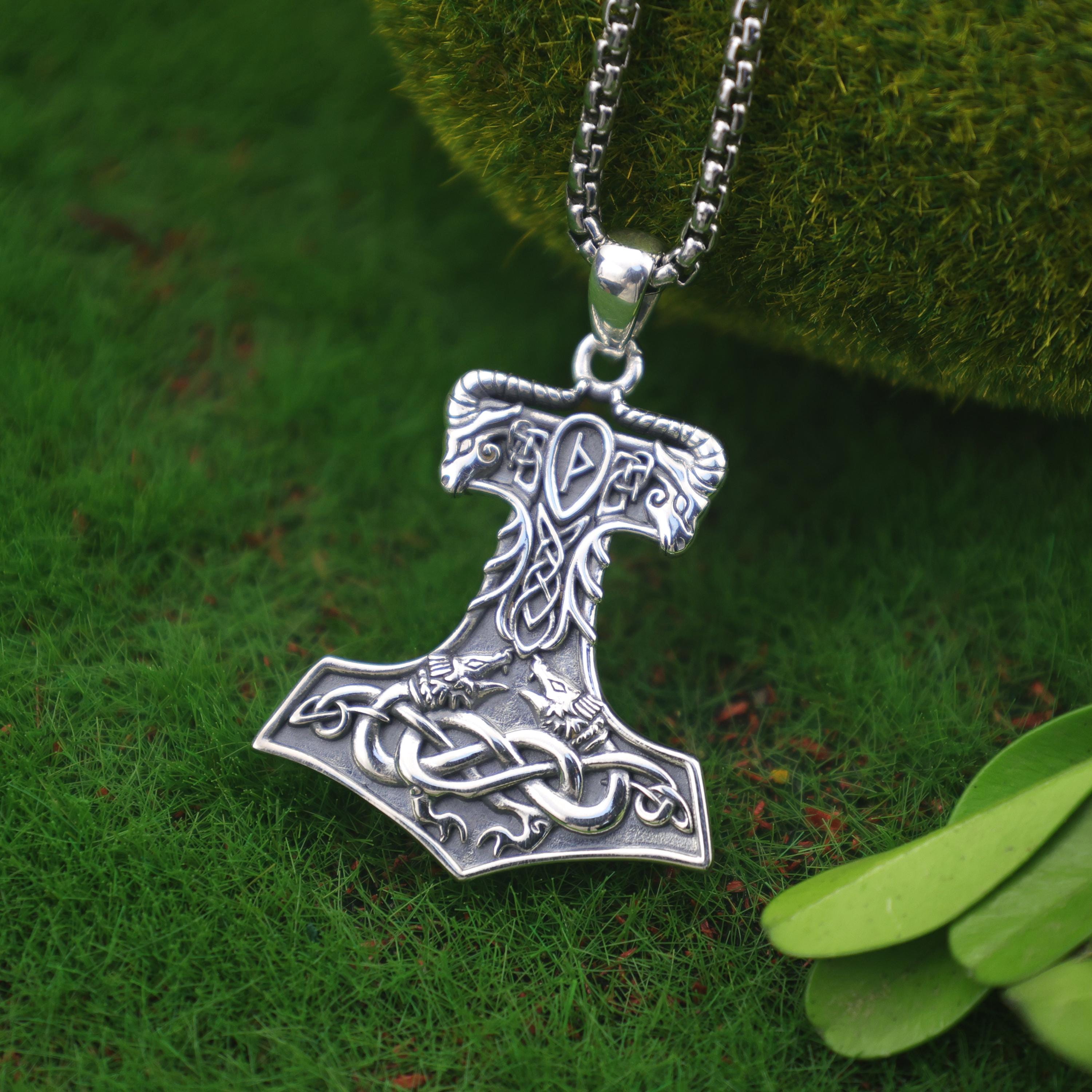Viking Valknut Necklace - Sterling Silver Viking Valknut Raven Pendant: Norse Amulet Necklace