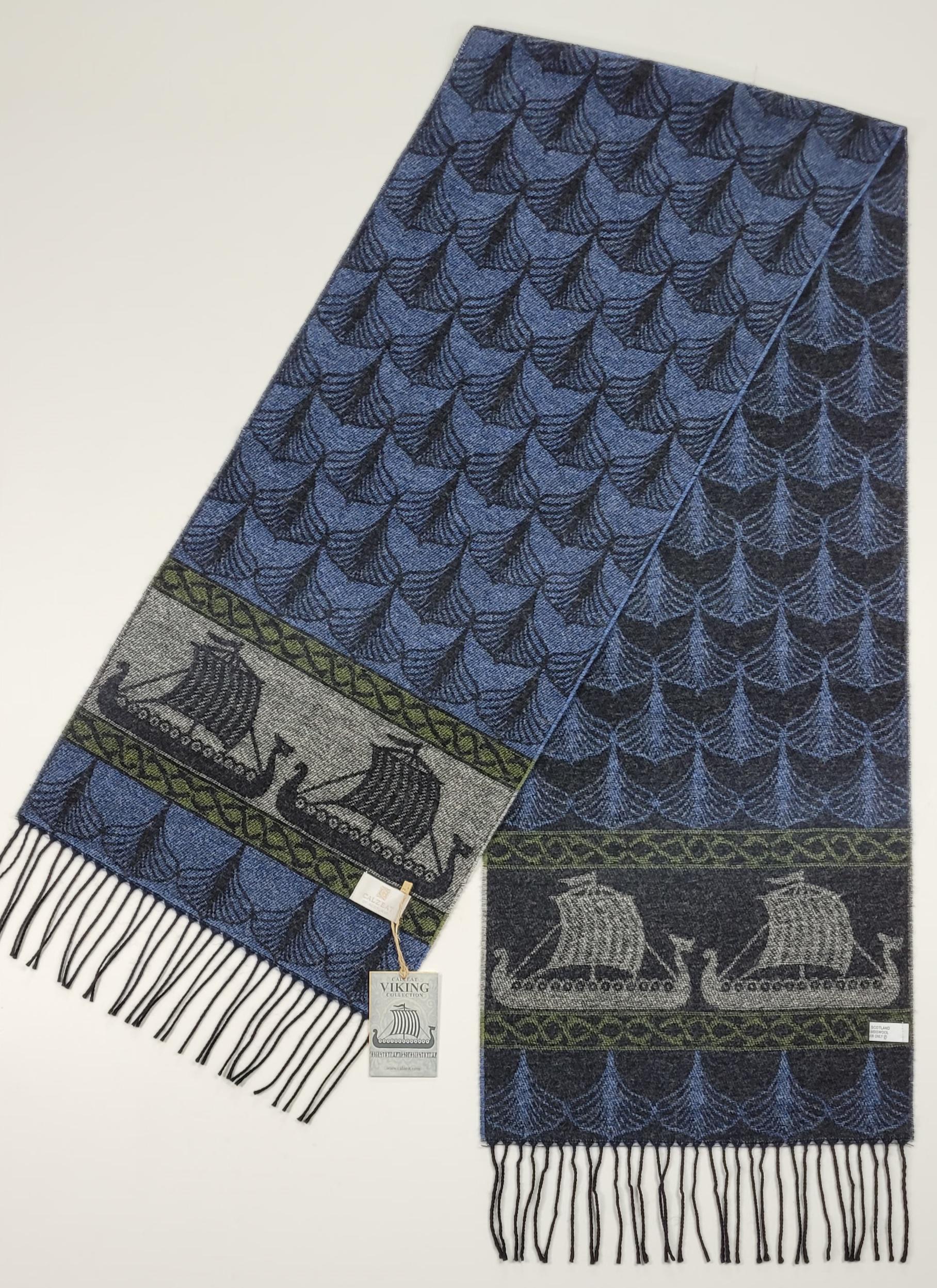 Viking Home Decor - Made in Scotland Jacquard Woven Viking Ship Serpent Scarf