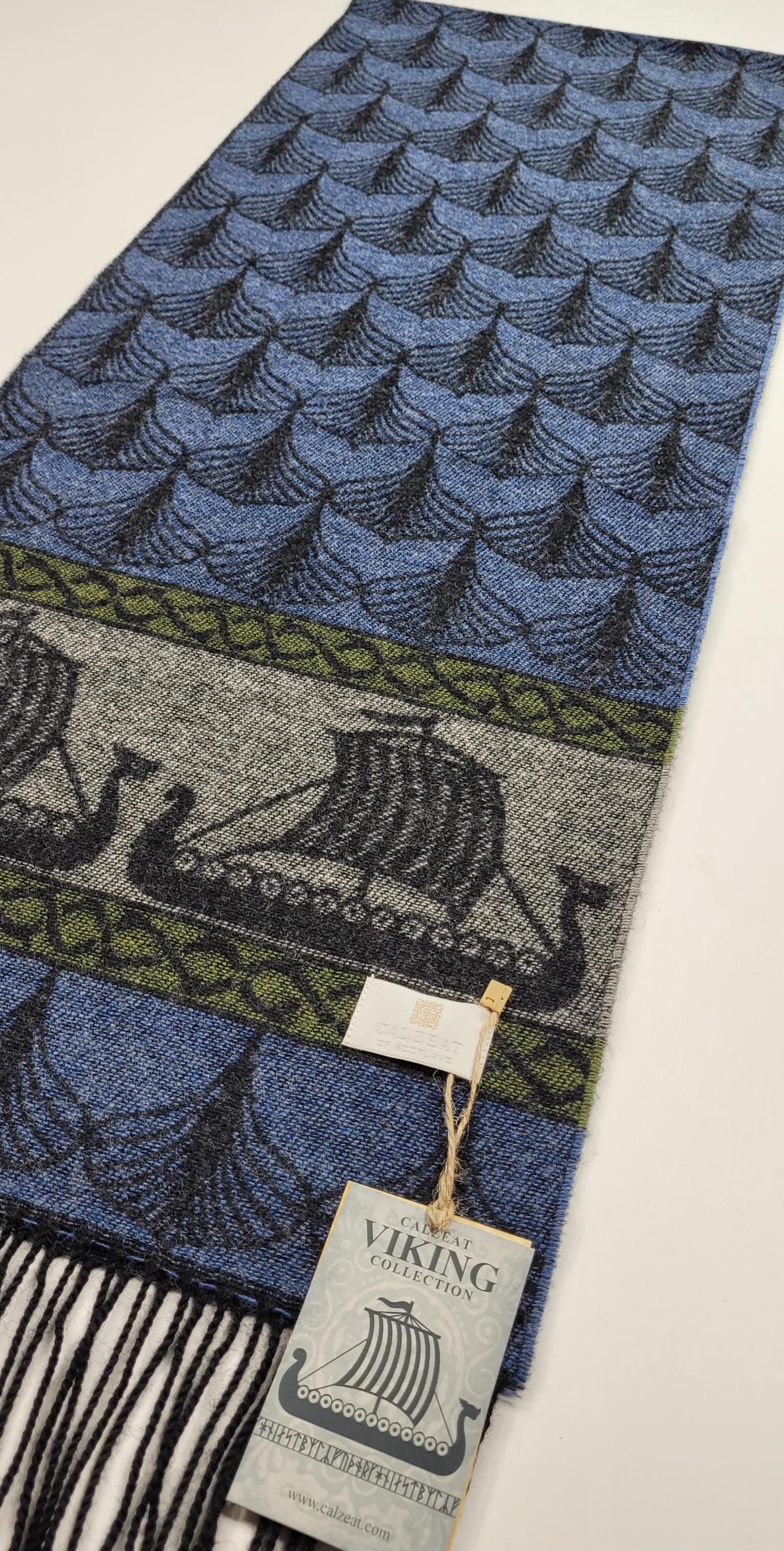 Viking Home Decor - Made in Scotland Jacquard Woven Viking Ship Serpent Scarf