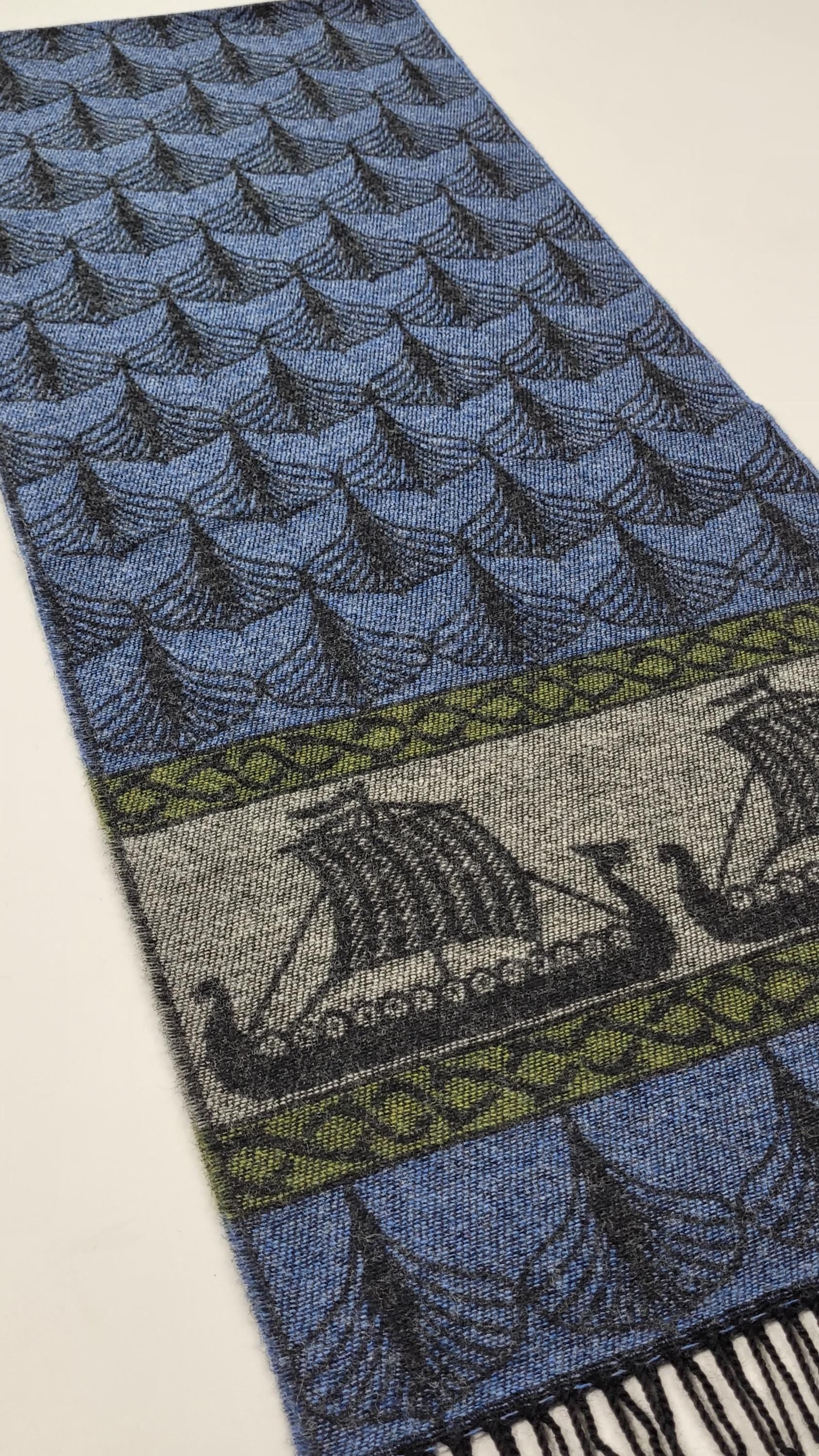 Viking Home Decor - Made in Scotland Jacquard Woven Viking Ship Serpent Scarf