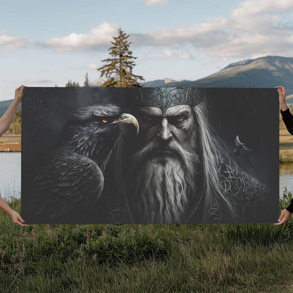 Viking Odin Blanket - Dark Fantasy Odin Woven Blanket, Norse God Viking Wall Art, Gothic Man Cave