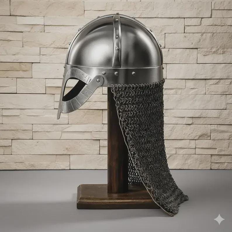 Viking Costume & LARP - Handmade Steel Viking Helmet with Chainmail, Norse Warrior Cosplay