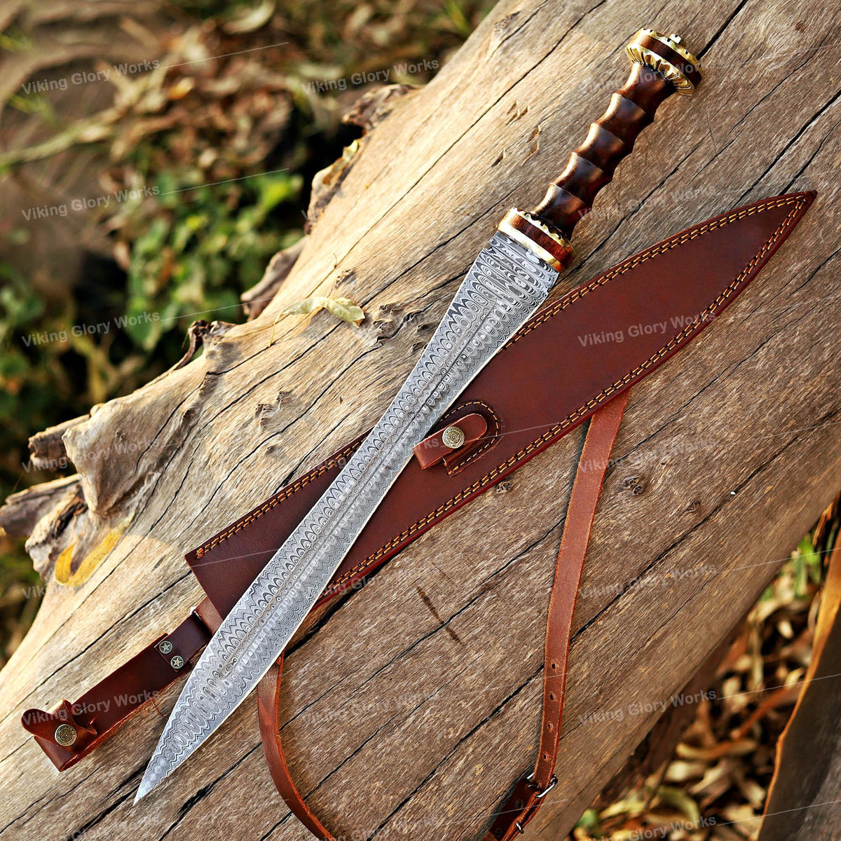 Viking Weapon Replica - Handmade Damascus Steel Celtic Leaf Sword, Viking Medieval Display Sword