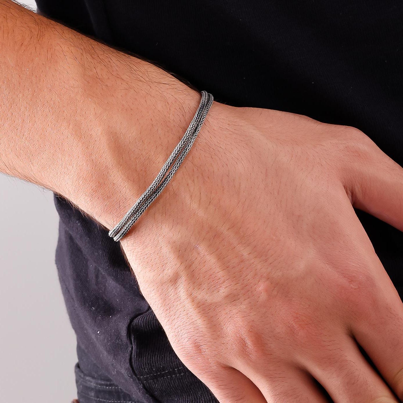 Viking Bracelet - 999 Sterling Silver Kazaziye Hand Braided Bracelet Men, Oxidized Woven Celtic