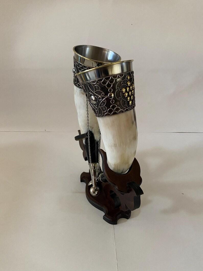 Viking Mug - Drinking horns with stand for Wedding, Viking Drinking Horn, Best quality personalized